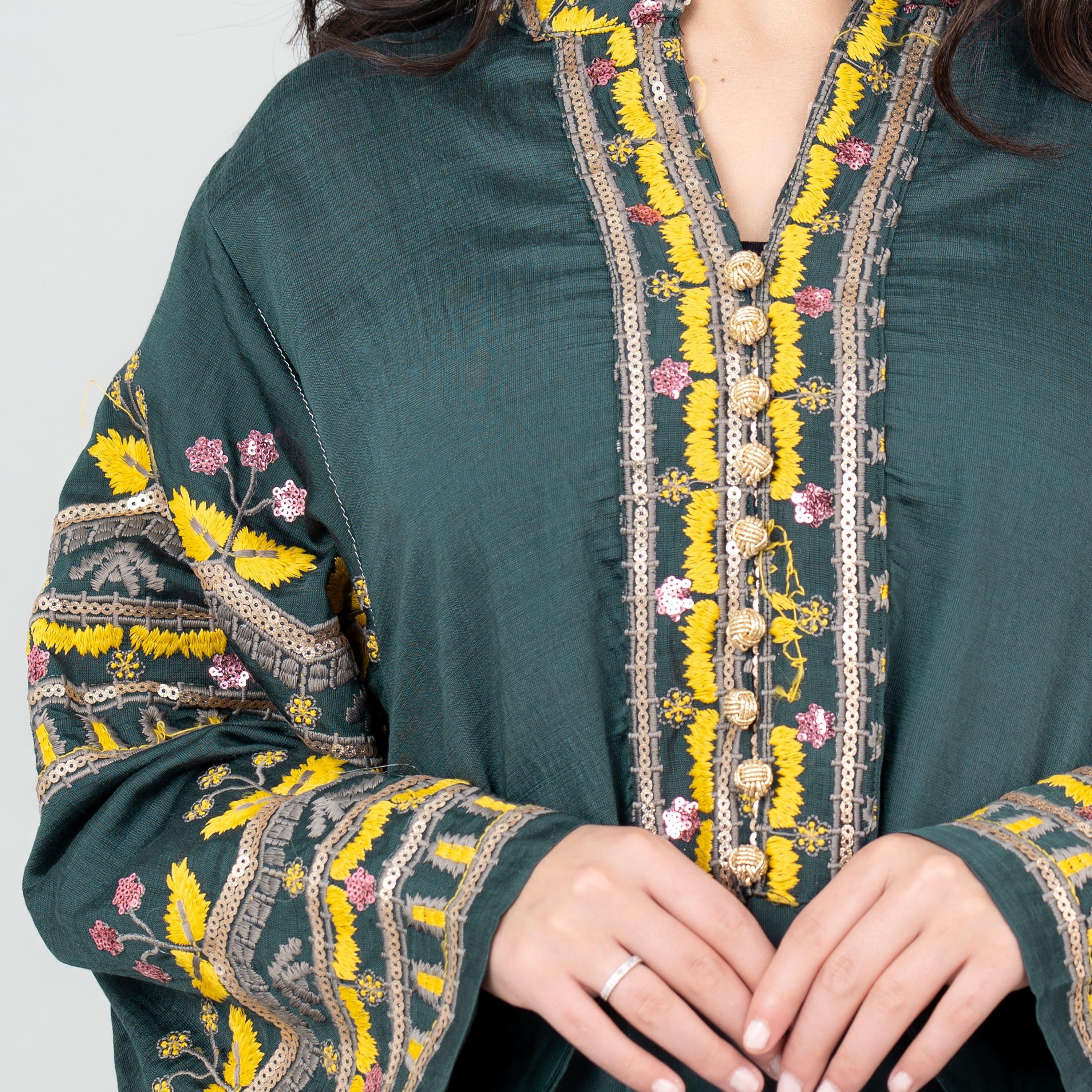 IKKXA Mandarin Collar Embroidered and Sequins Women's Jalabiya-women-arabicclothing-jalabiyas-image-2
