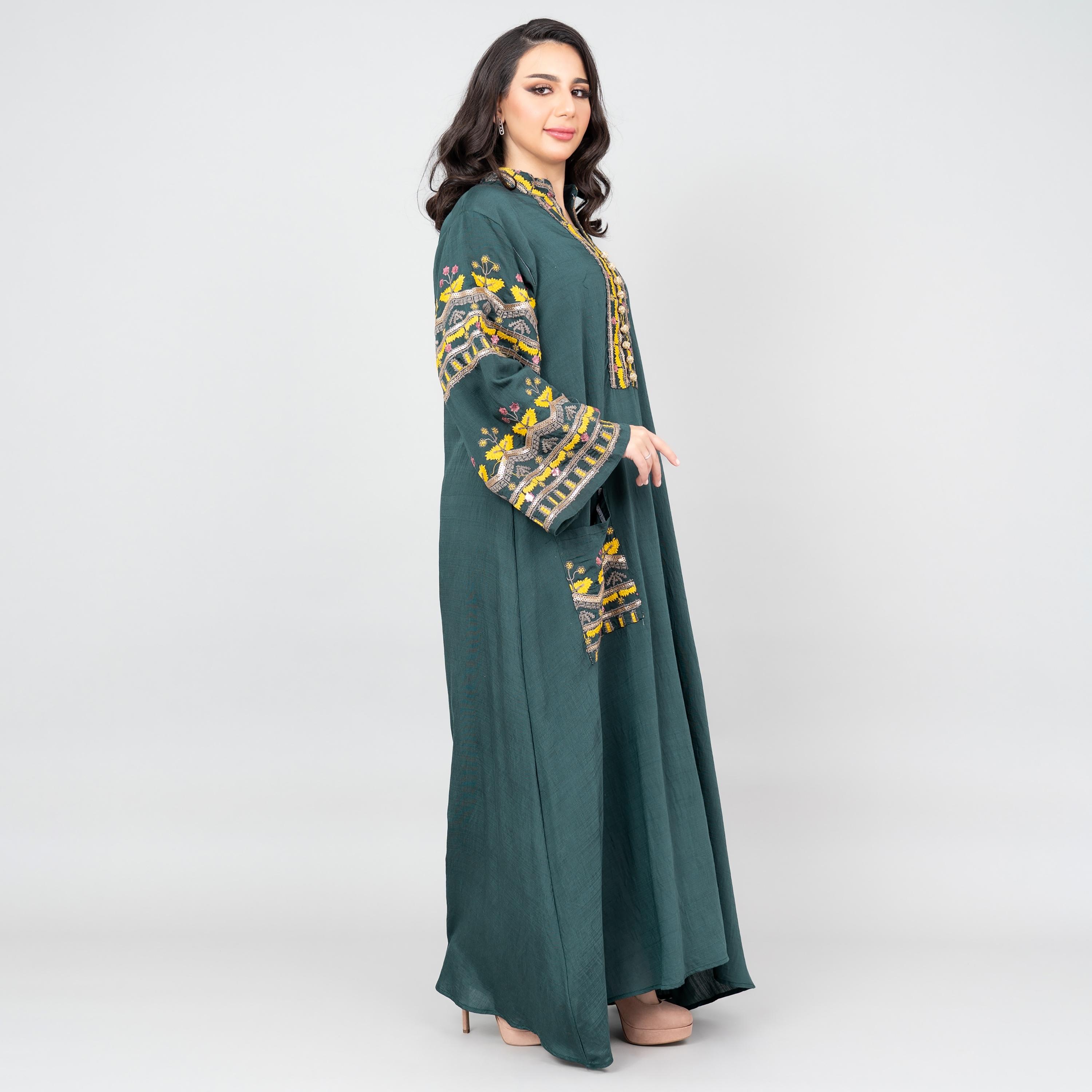 IKKXA Mandarin Collar Embroidered and Sequins Women's Jalabiya-women-arabicclothing-jalabiyas-image-3