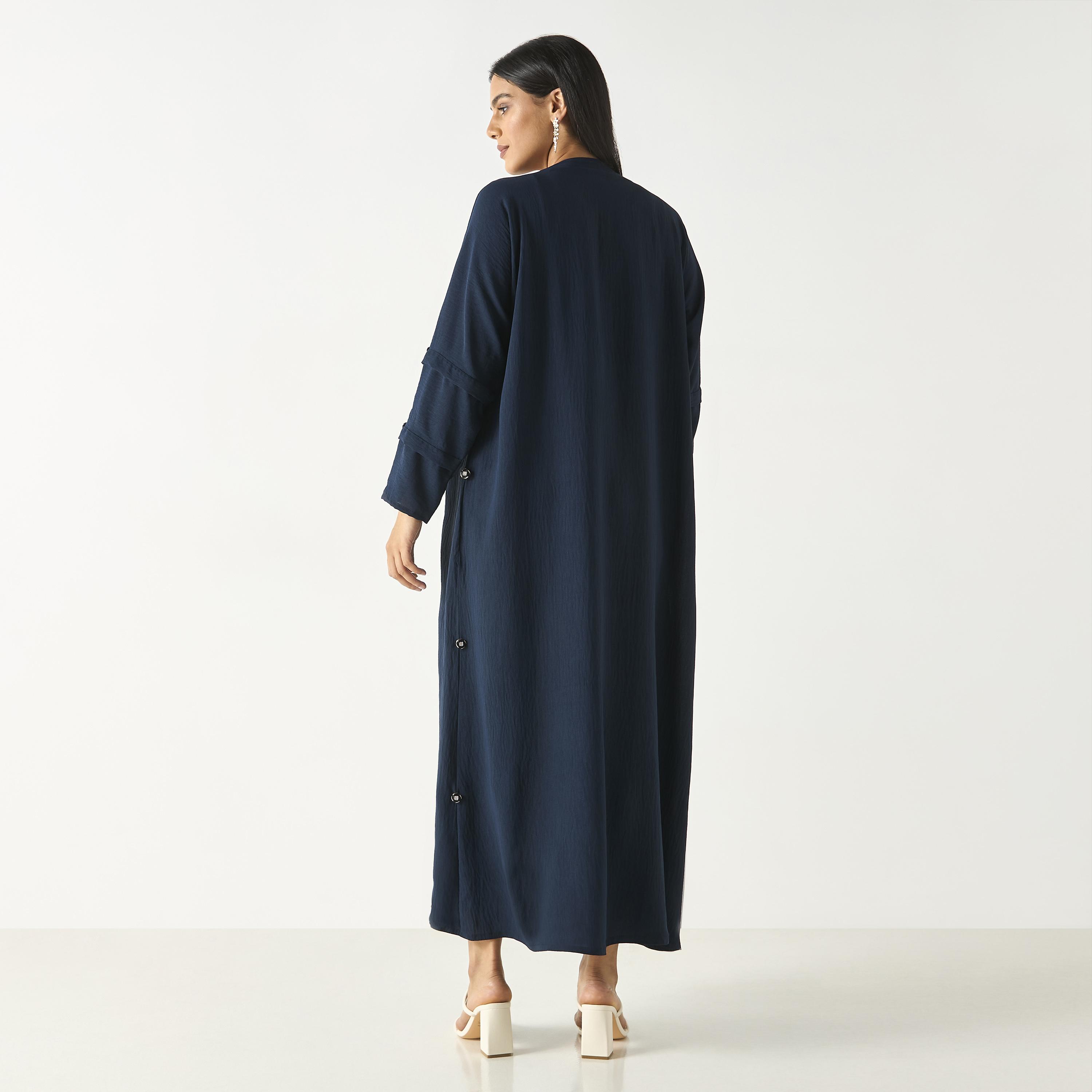 Hadiyath Al Madinah Solid Open Front Abaya with Button Detail-women-arabicclothing-abayas-image-5