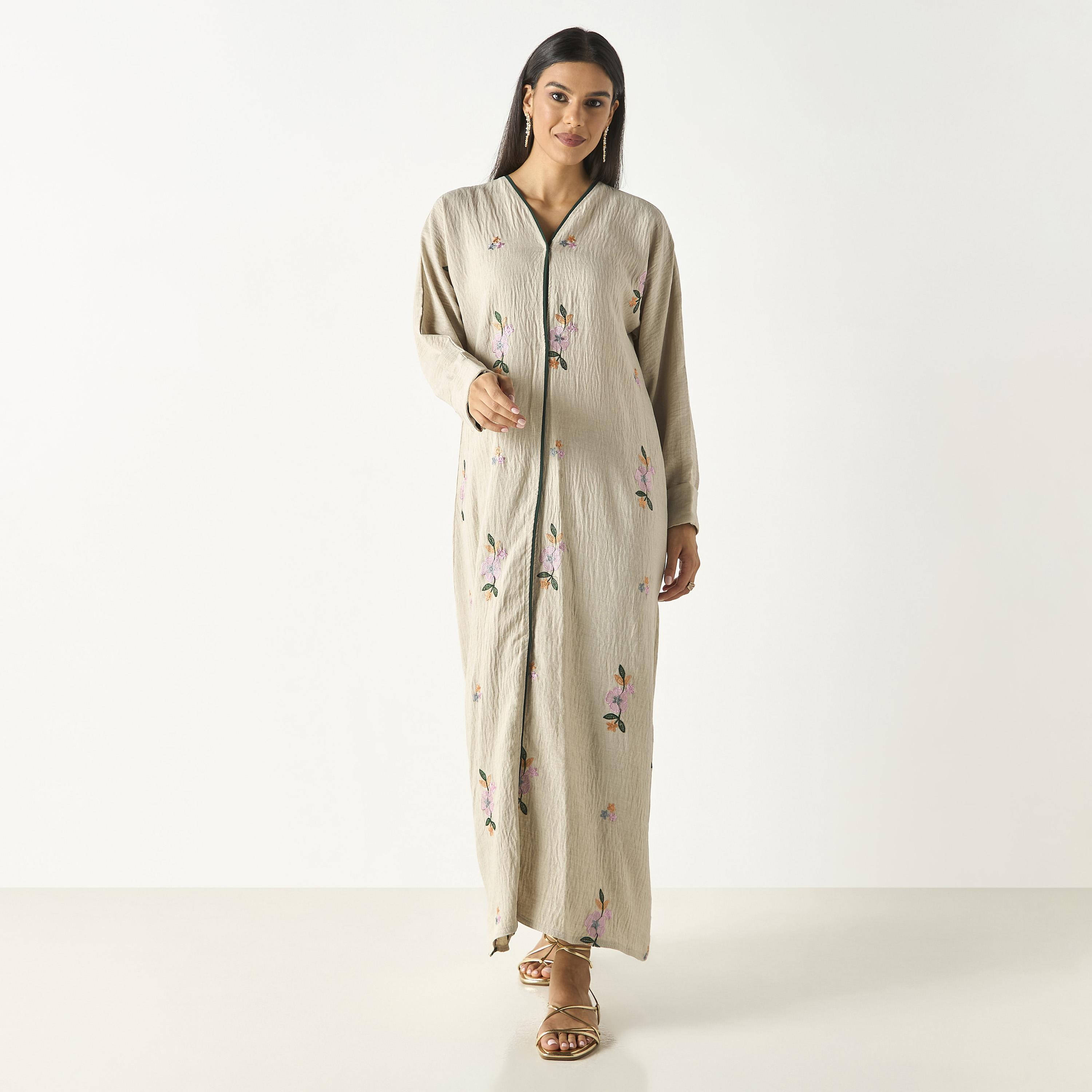 عباية مطرزة بالأزهار مع حجاب وأكمام طويلة من حديث المدينة-women-arabicclothing-abayas-image-1
