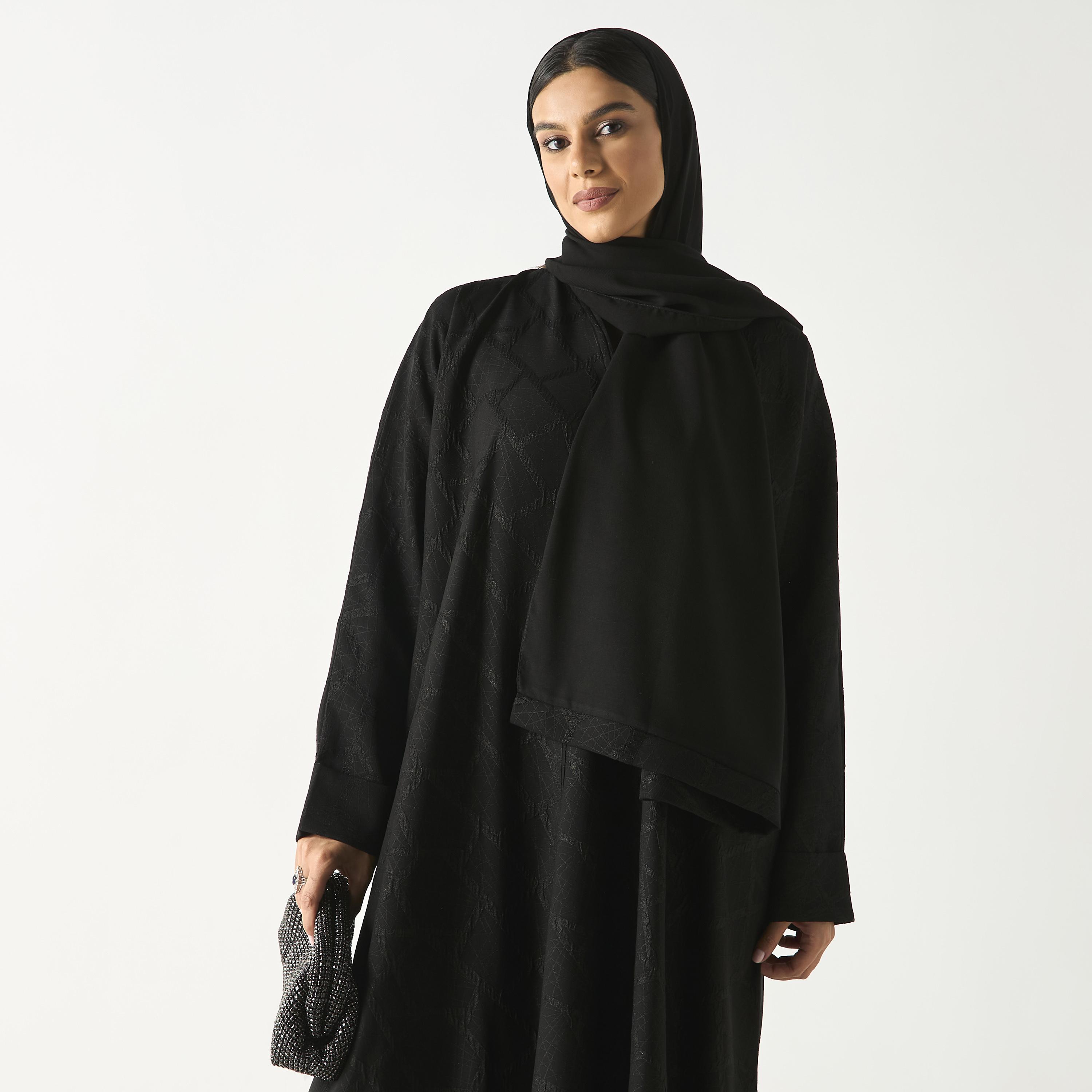 Hadiyath Al Madinah Textured Abaya with Hijab-women-arabicclothing-abayas-image-2