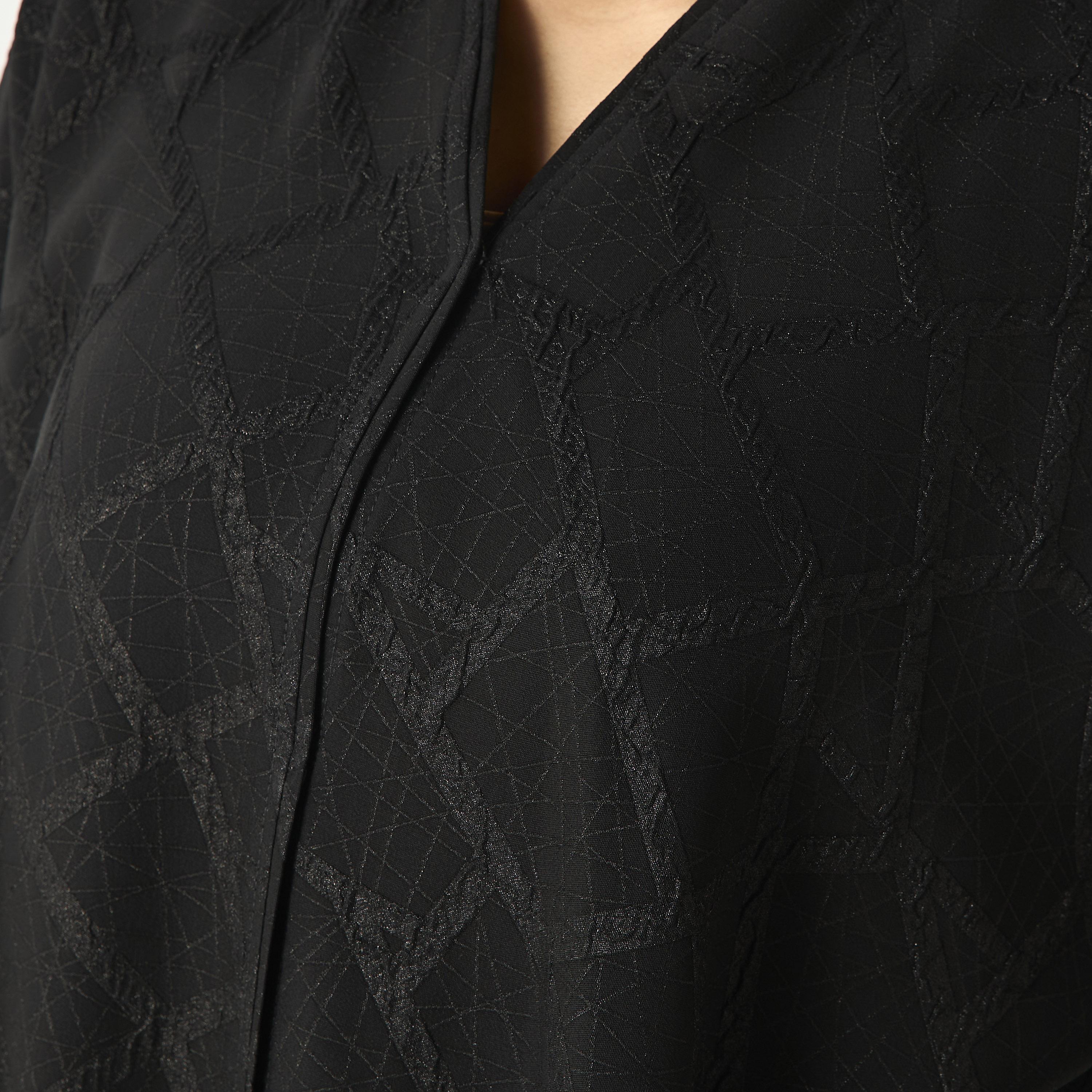 Hadiyath Al Madinah Textured Abaya with Hijab-women-arabicclothing-abayas-image-3