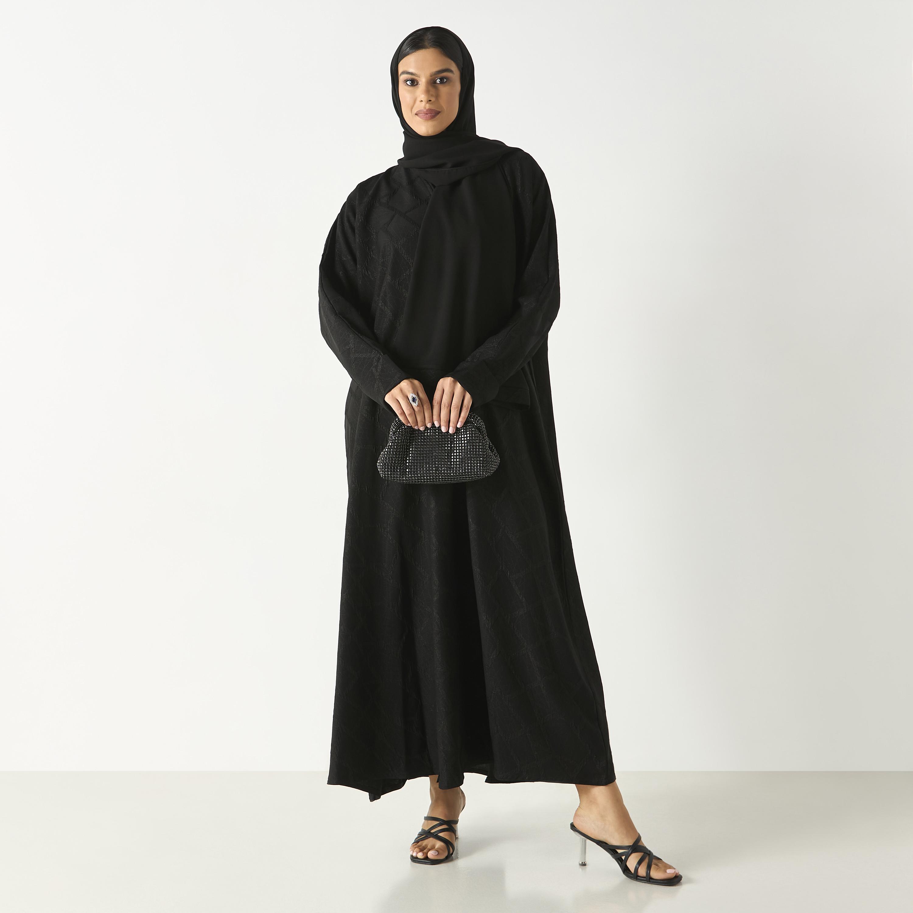 Hadiyath Al Madinah Textured Abaya with Hijab-women-arabicclothing-abayas-image-4