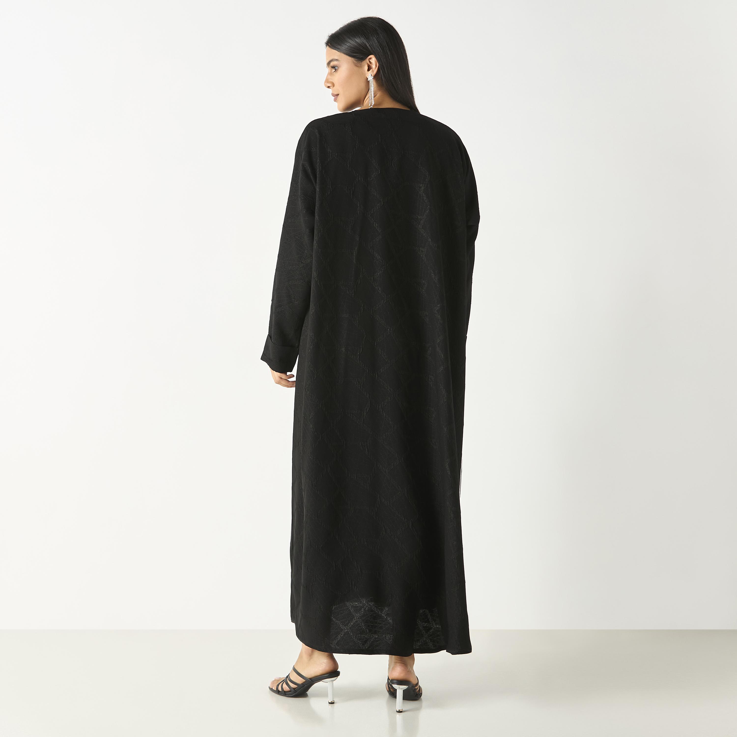 Hadiyath Al Madinah Textured Abaya with Hijab-women-arabicclothing-abayas-image-5