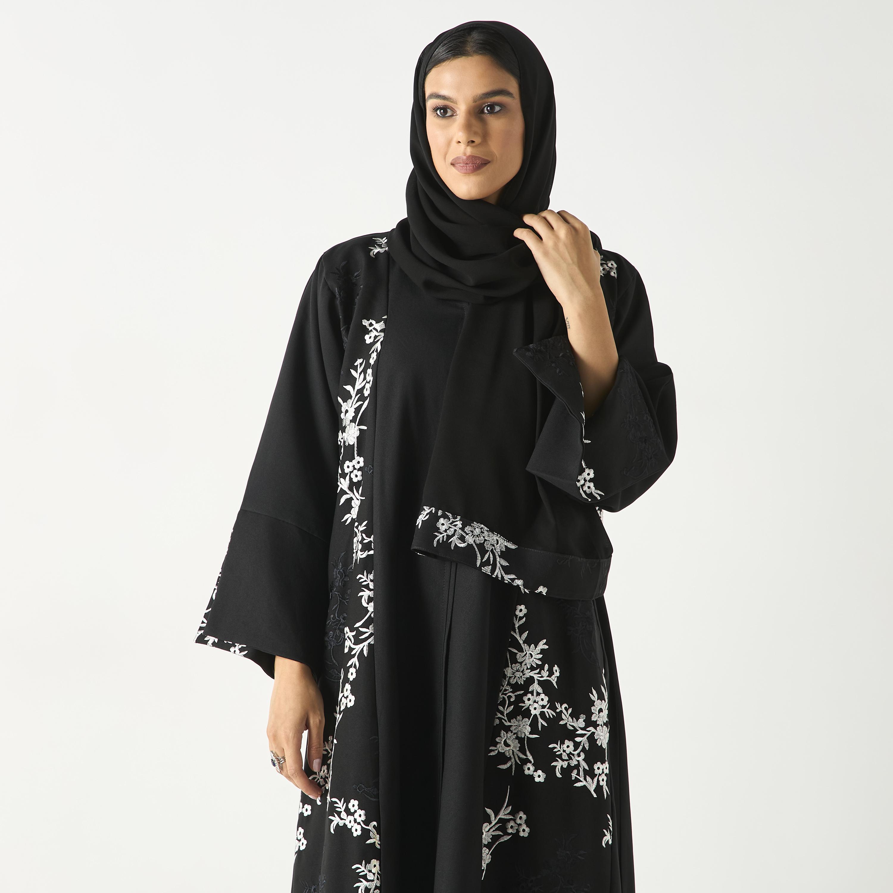 Hadiyath Al Madinah Floral Embroidered Abaya with Hijab-women-arabicclothing-abayas-image-2