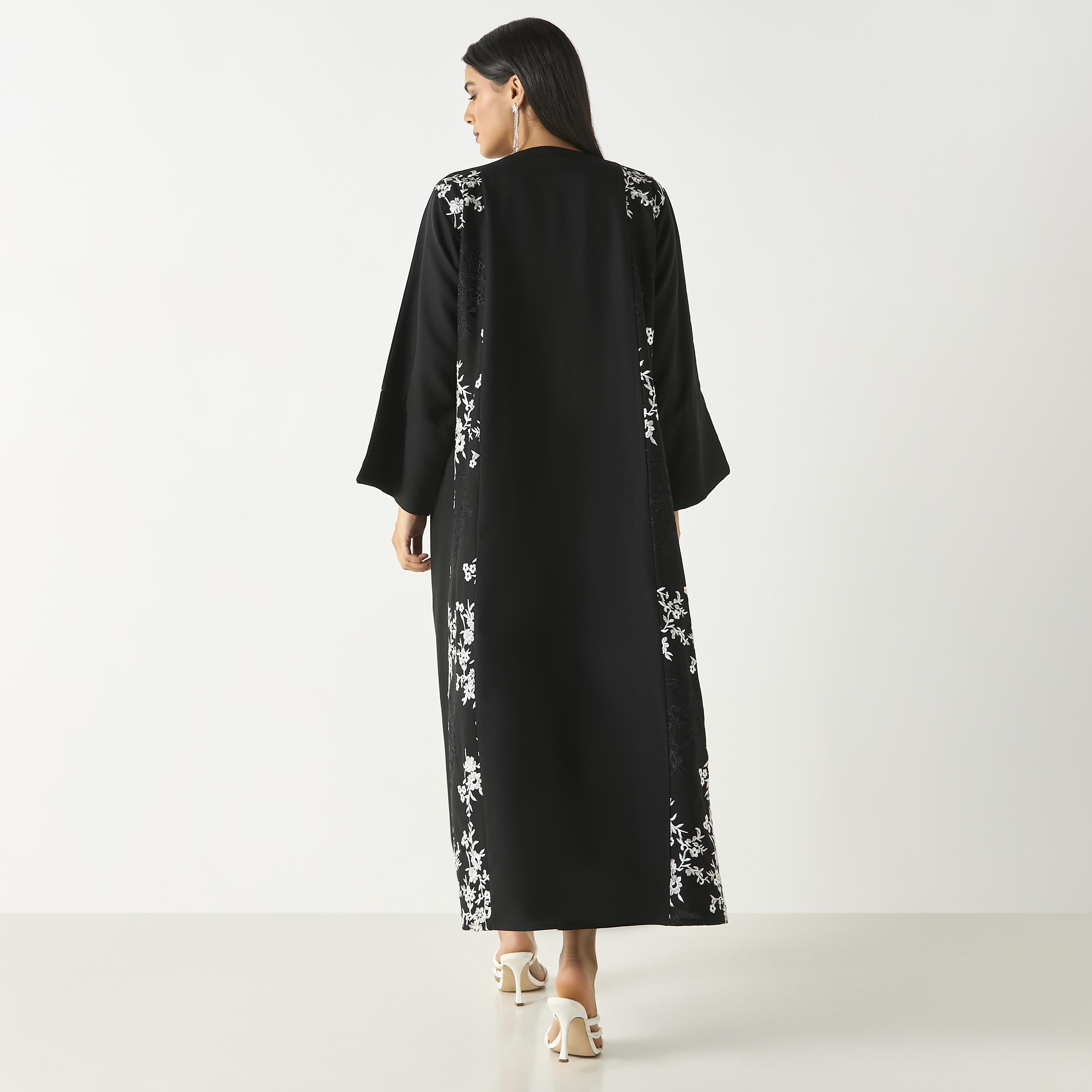 Hadiyath Al Madinah Floral Embroidered Abaya with Hijab-women-arabicclothing-abayas-image-5