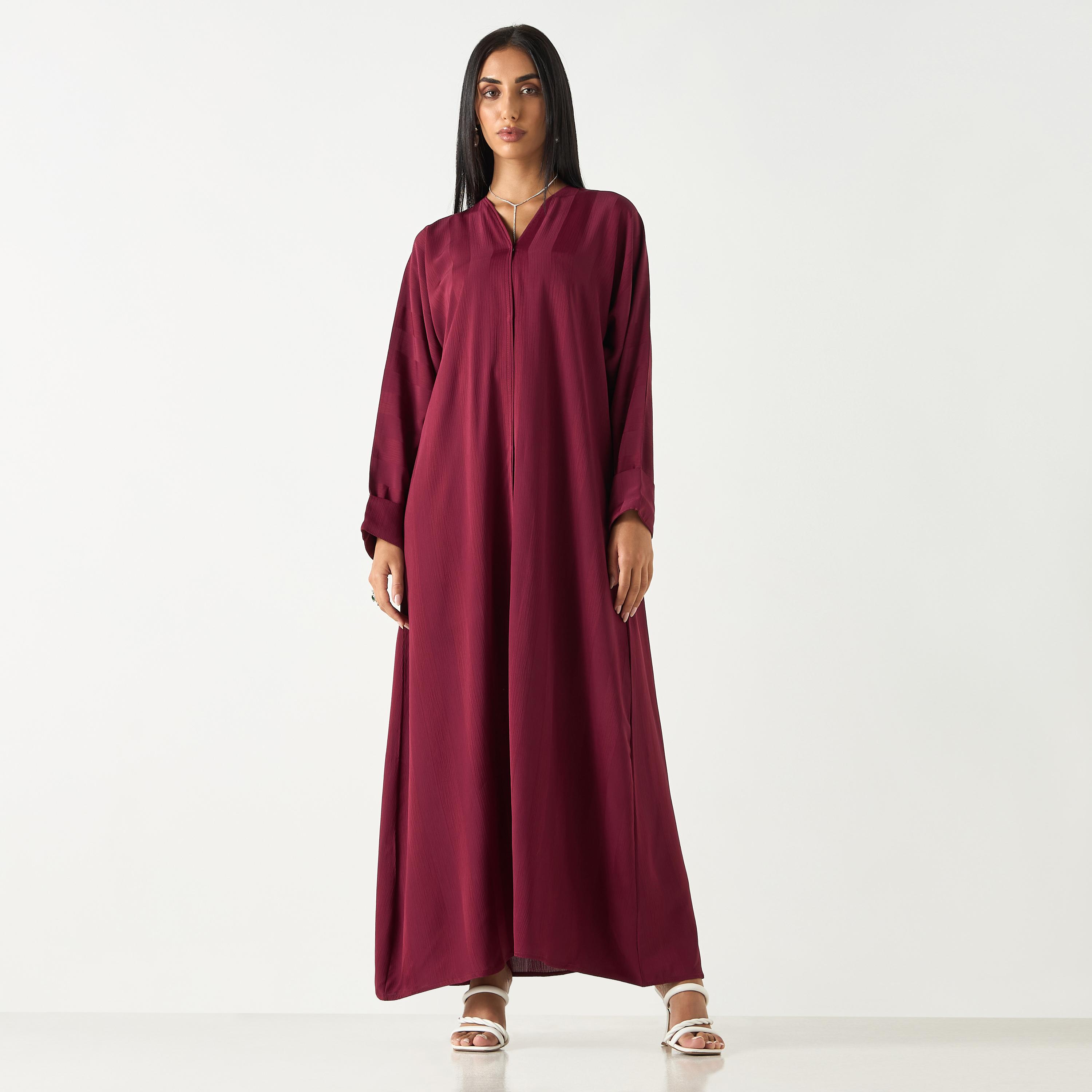 Hadiyath Al Madinah Solid V-neck Abaya-women-arabicclothing-abayas-image-1