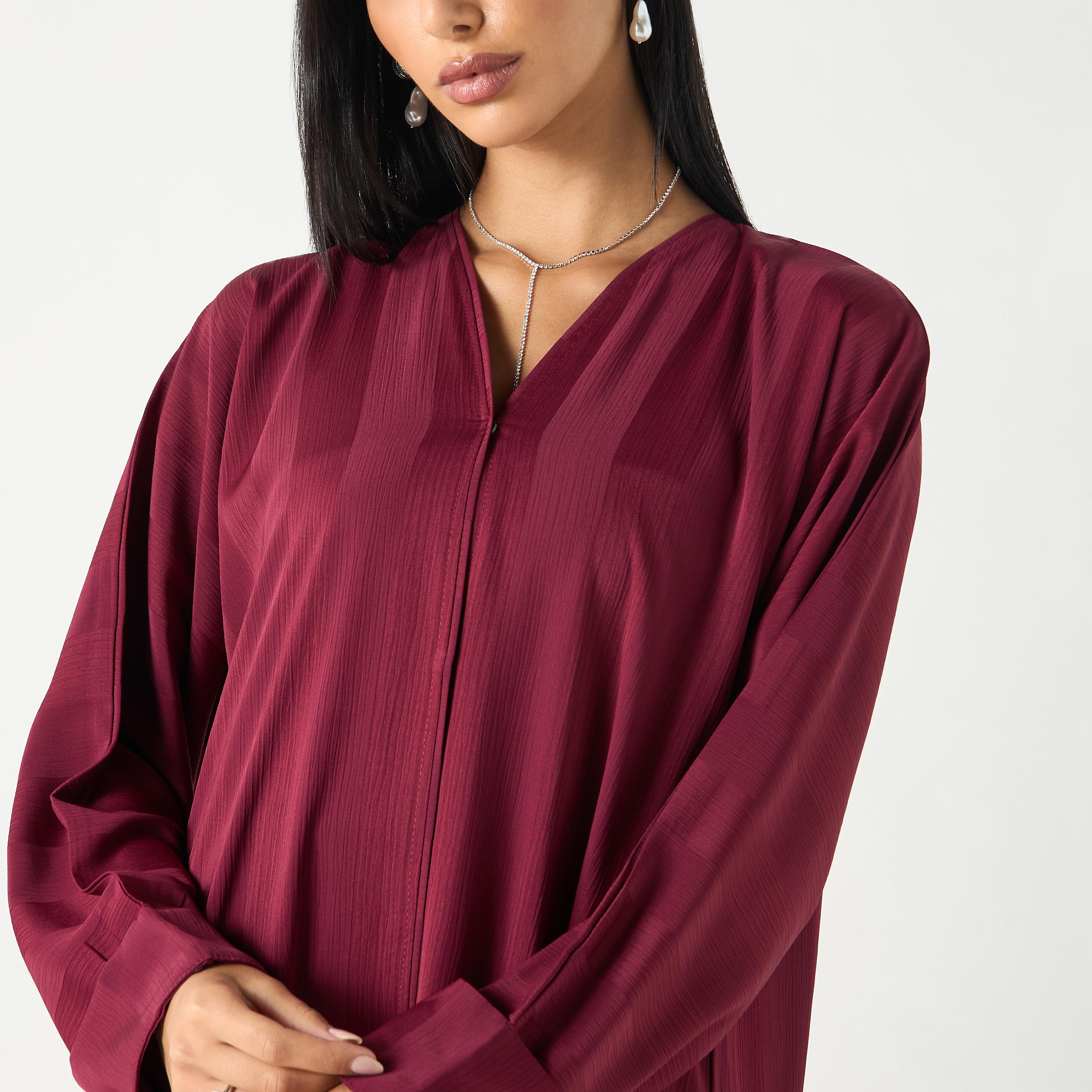 Hadiyath Al Madinah Solid V-neck Abaya-women-arabicclothing-abayas-image-3