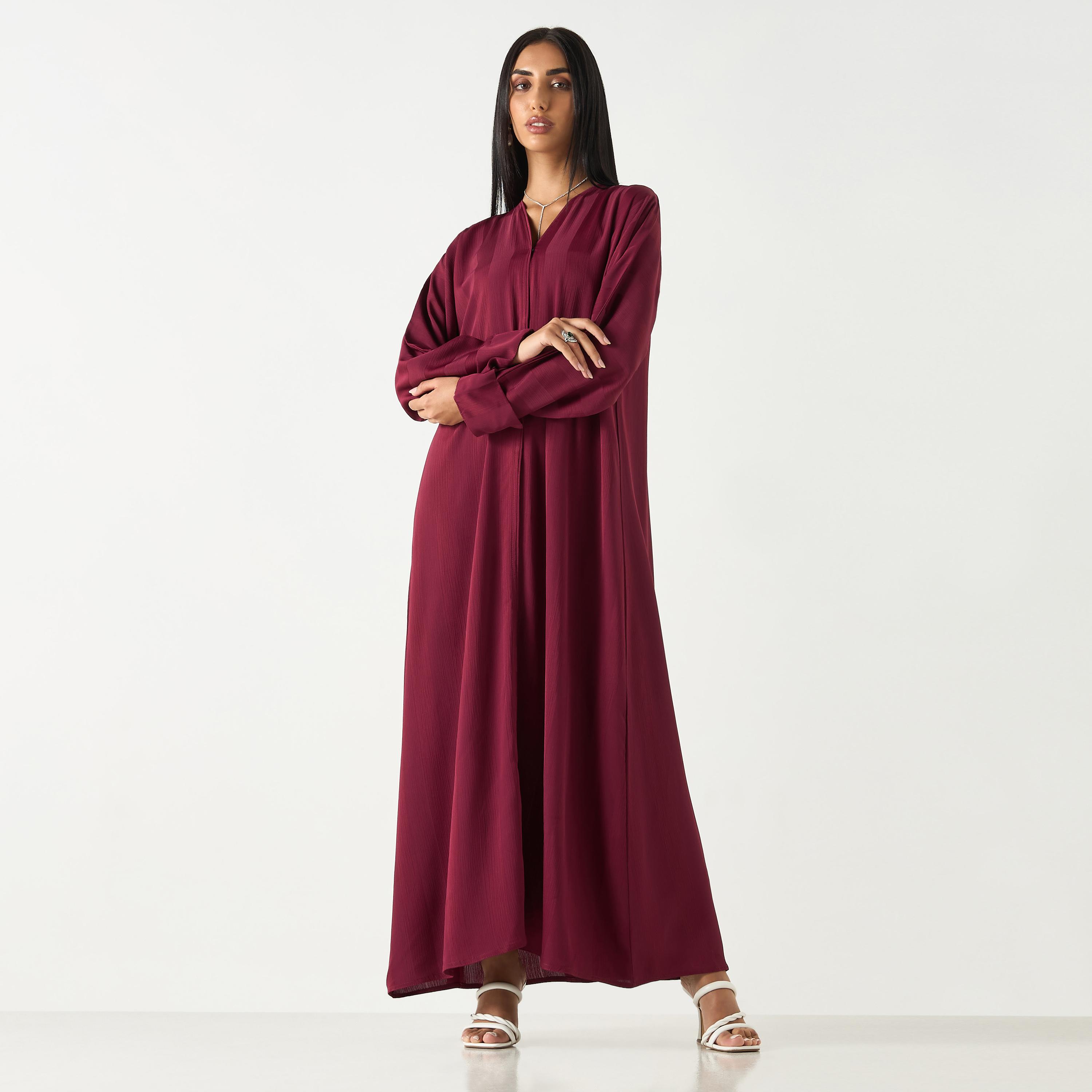 Hadiyath Al Madinah Solid V-neck Abaya-women-arabicclothing-abayas-image-4