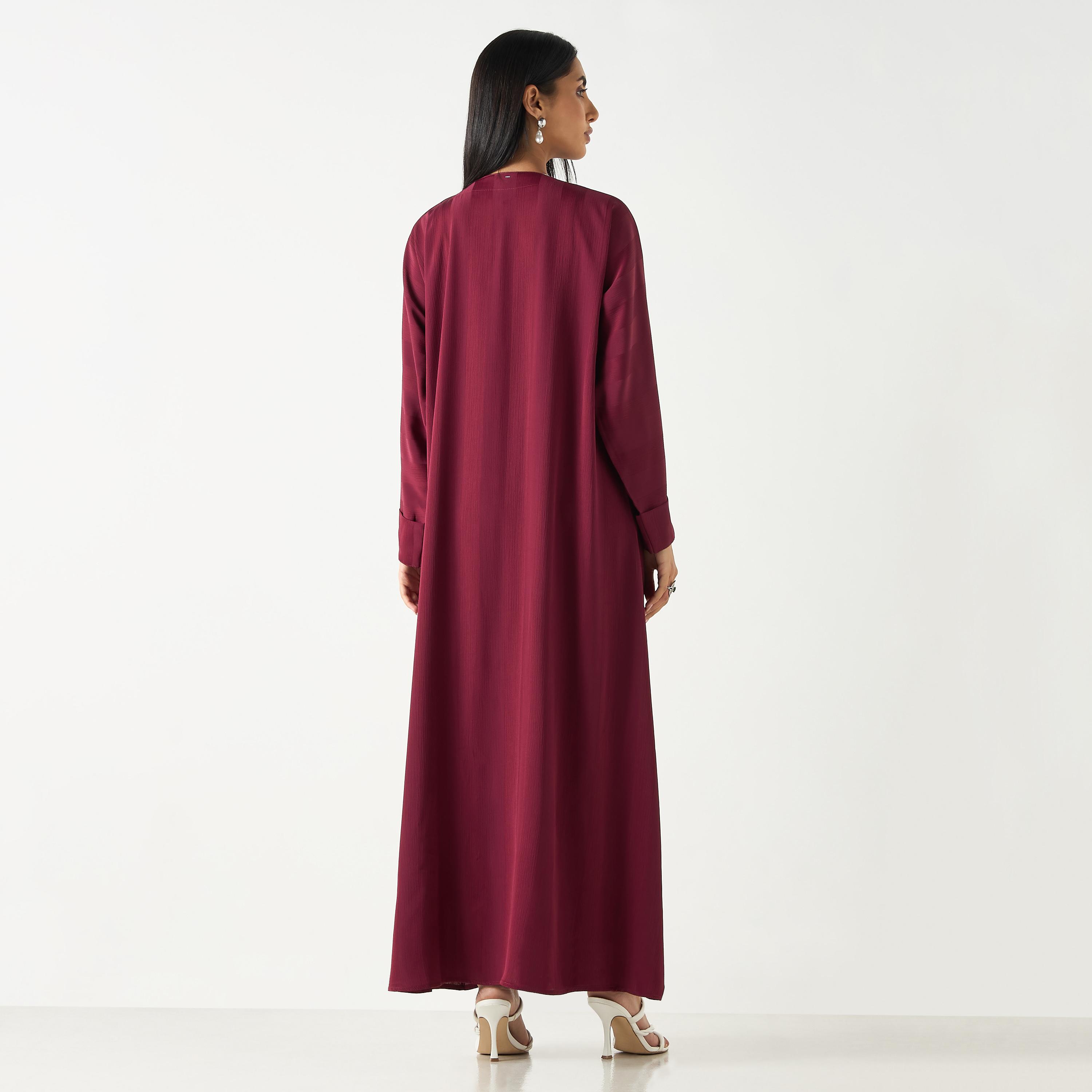 Hadiyath Al Madinah Solid V-neck Abaya-women-arabicclothing-abayas-image-5