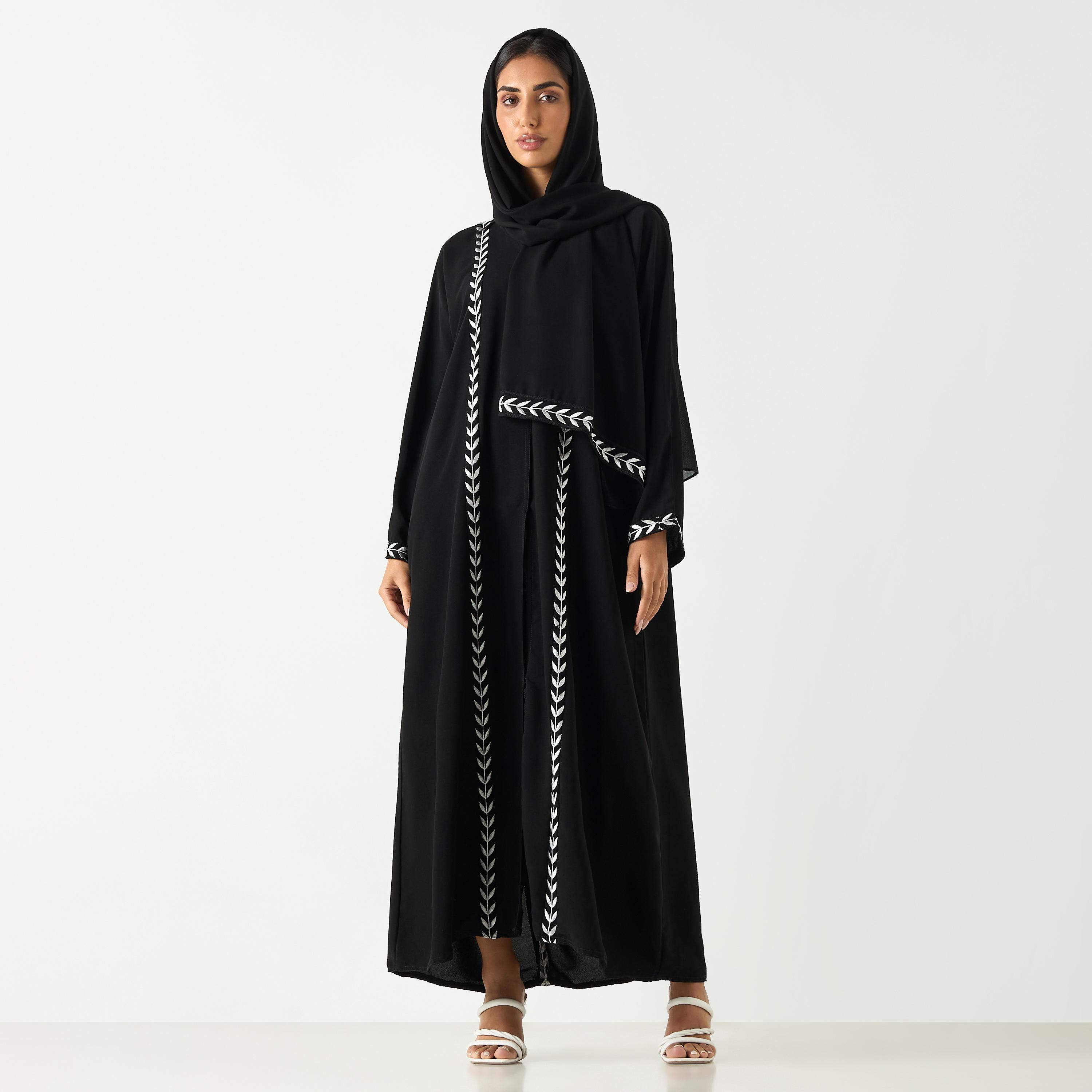 عباية مطرّزة بياقة V وحجاب من حديث المدينة-women-arabicclothing-abayas-image-4