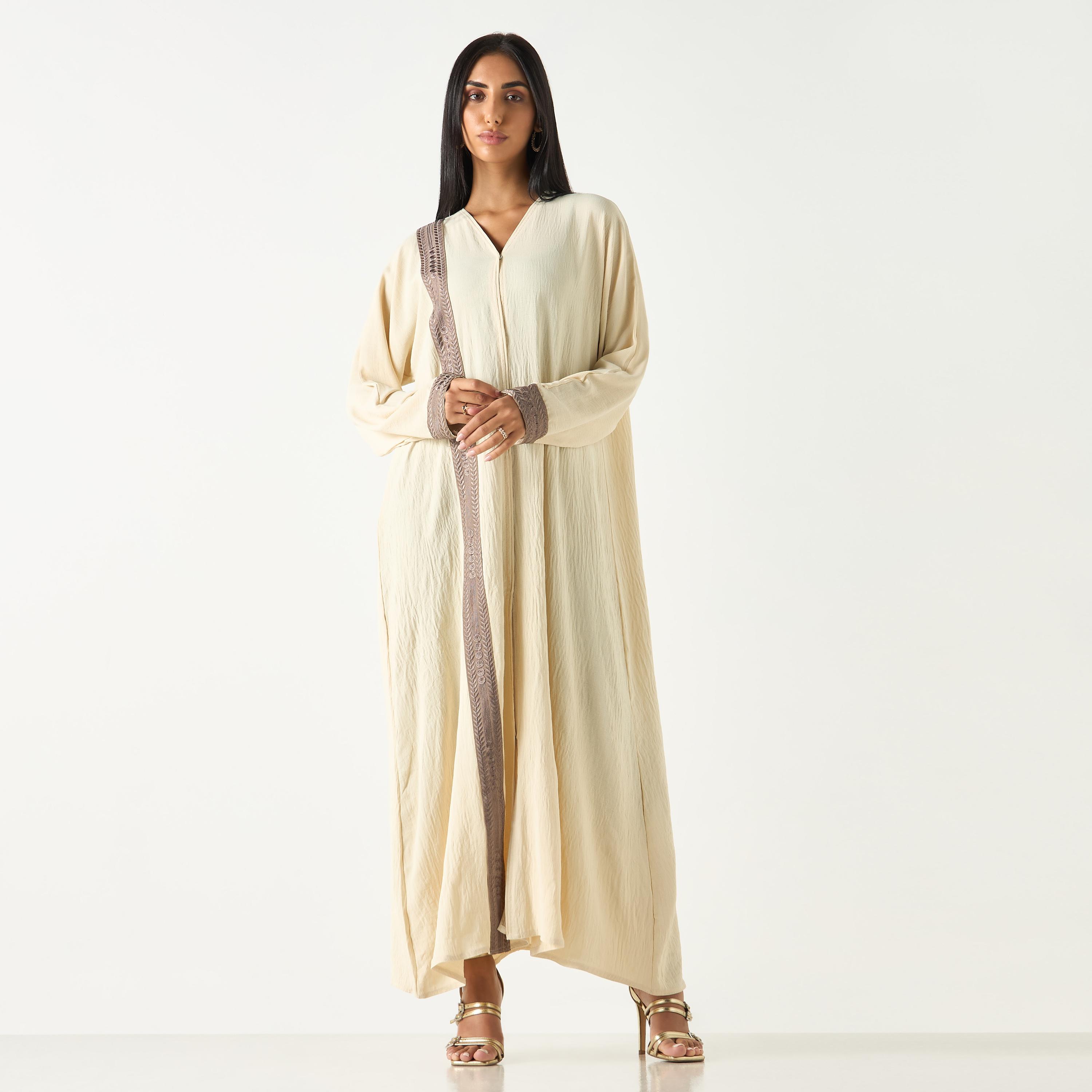 Hadiyath Al Madinah Embroidered V-neck Abaya-women-arabicclothing-abayas-image-1