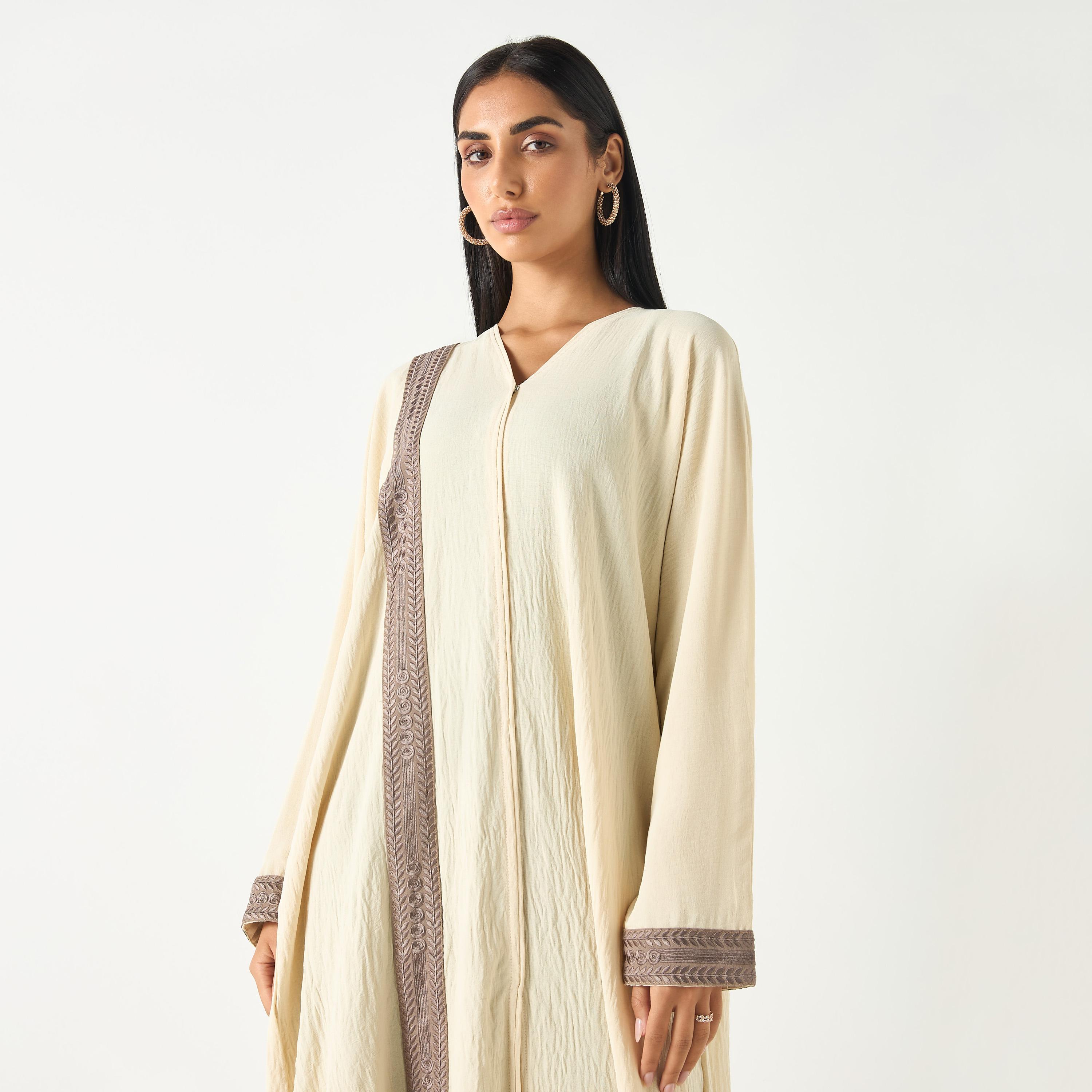 Hadiyath Al Madinah Embroidered V-neck Abaya-women-arabicclothing-abayas-image-2
