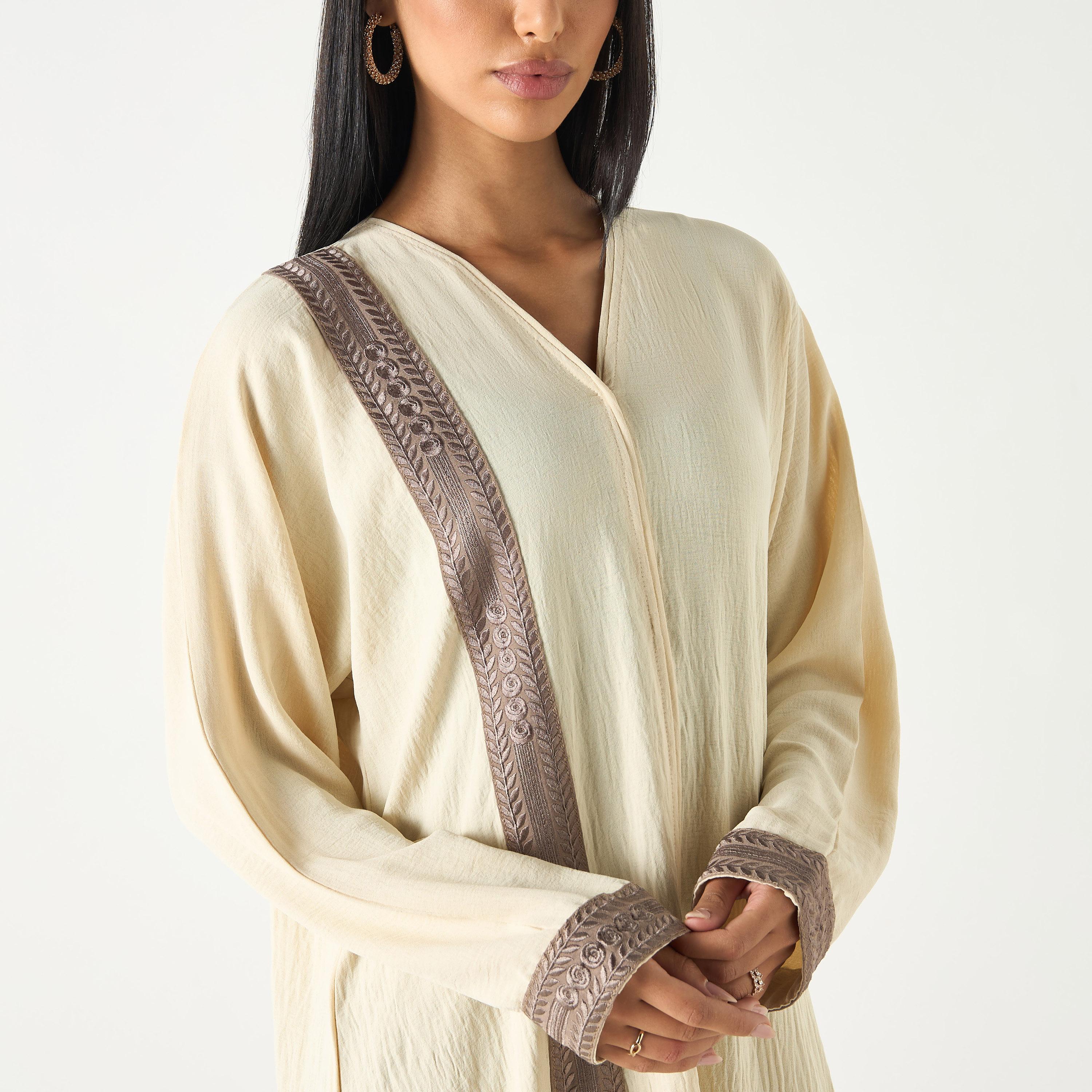 Hadiyath Al Madinah Embroidered V-neck Abaya-women-arabicclothing-abayas-image-3