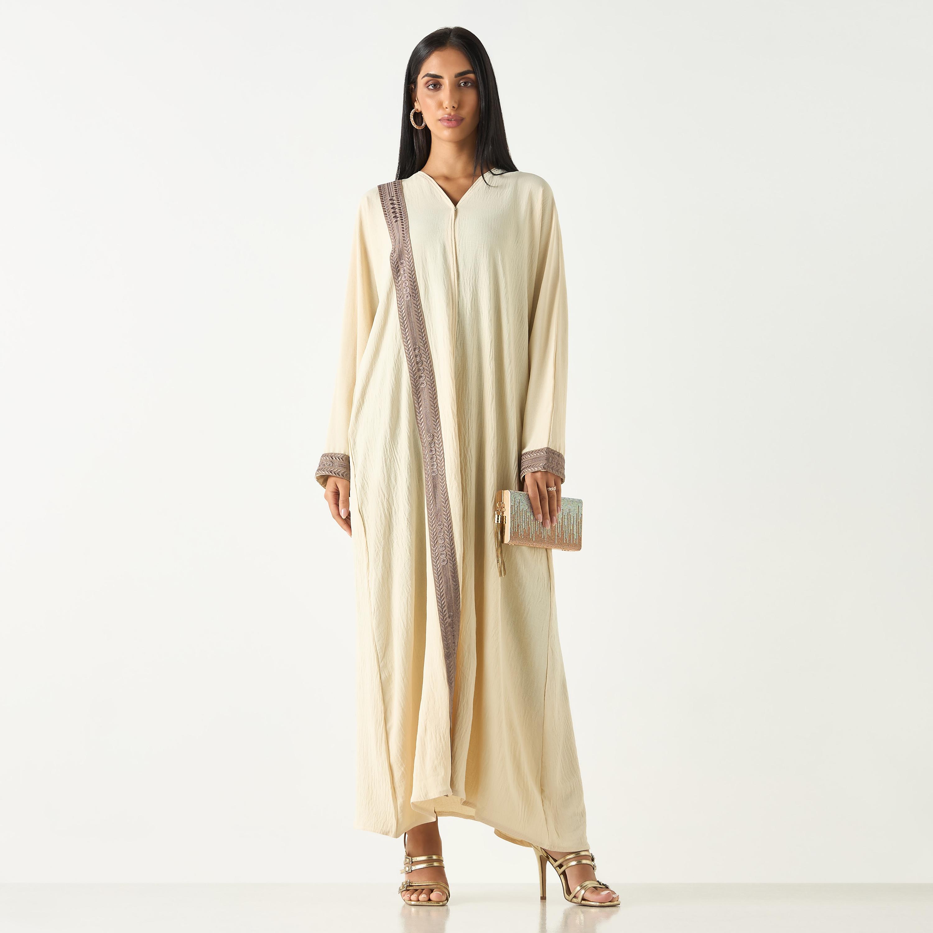 Hadiyath Al Madinah Embroidered V-neck Abaya-women-arabicclothing-abayas-image-4