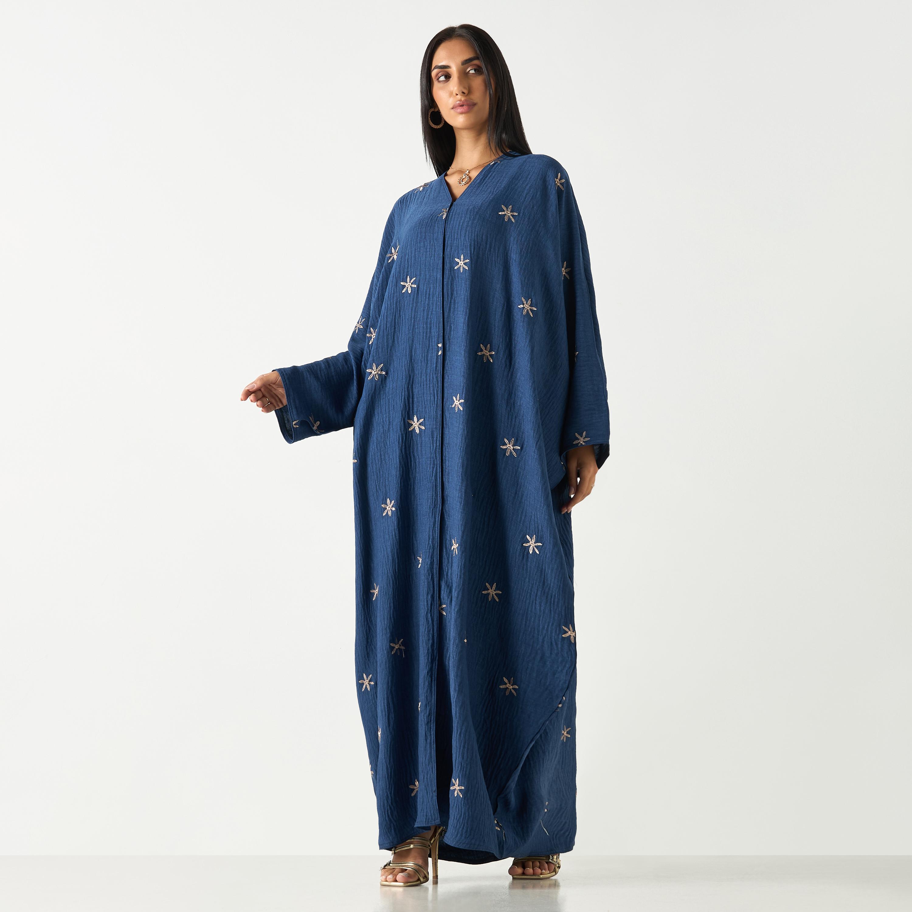 عباية مطرّزة بالكامل بياقة V وحجاب من حديث المدينة-women-arabicclothing-abayas-image-1