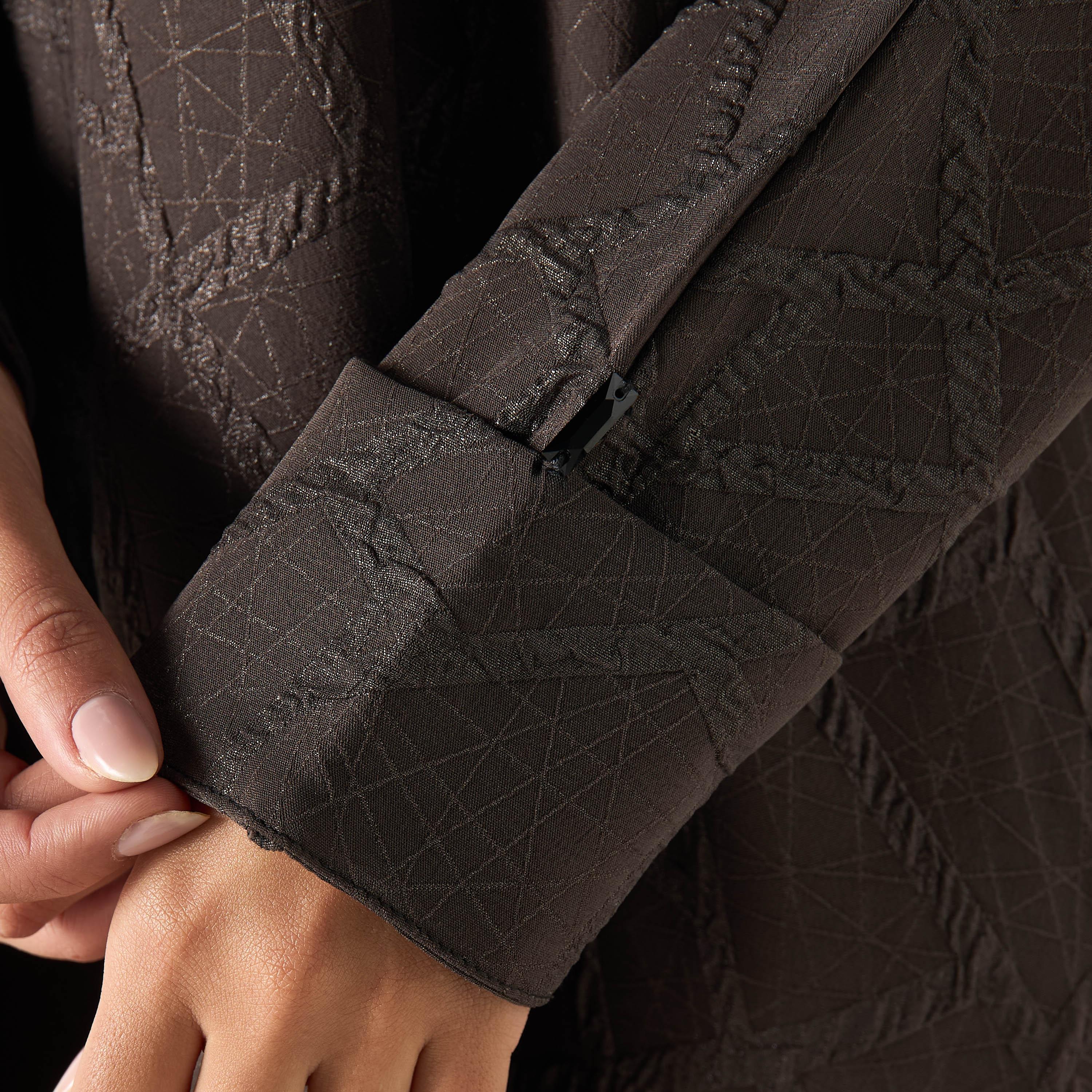 Hadiyath Al Madinah Textured V-neck Abaya with Hijab-women-arabicclothing-abayas-image-4