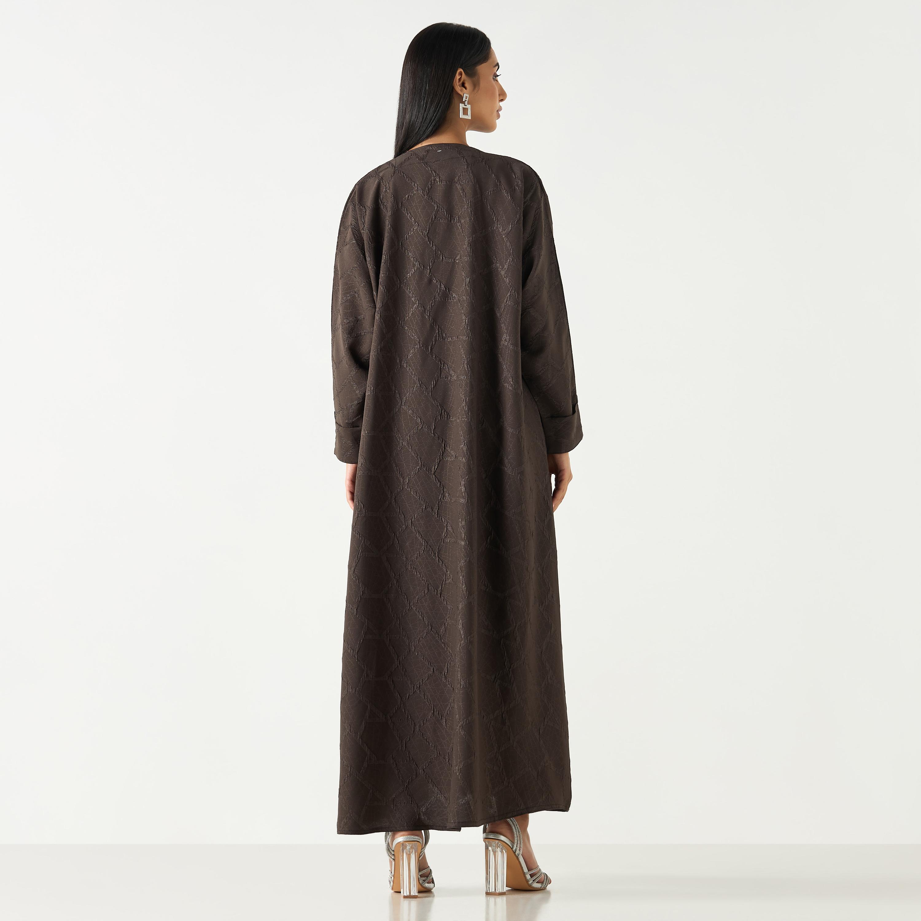 Hadiyath Al Madinah Textured V-neck Abaya with Hijab-women-arabicclothing-abayas-image-6