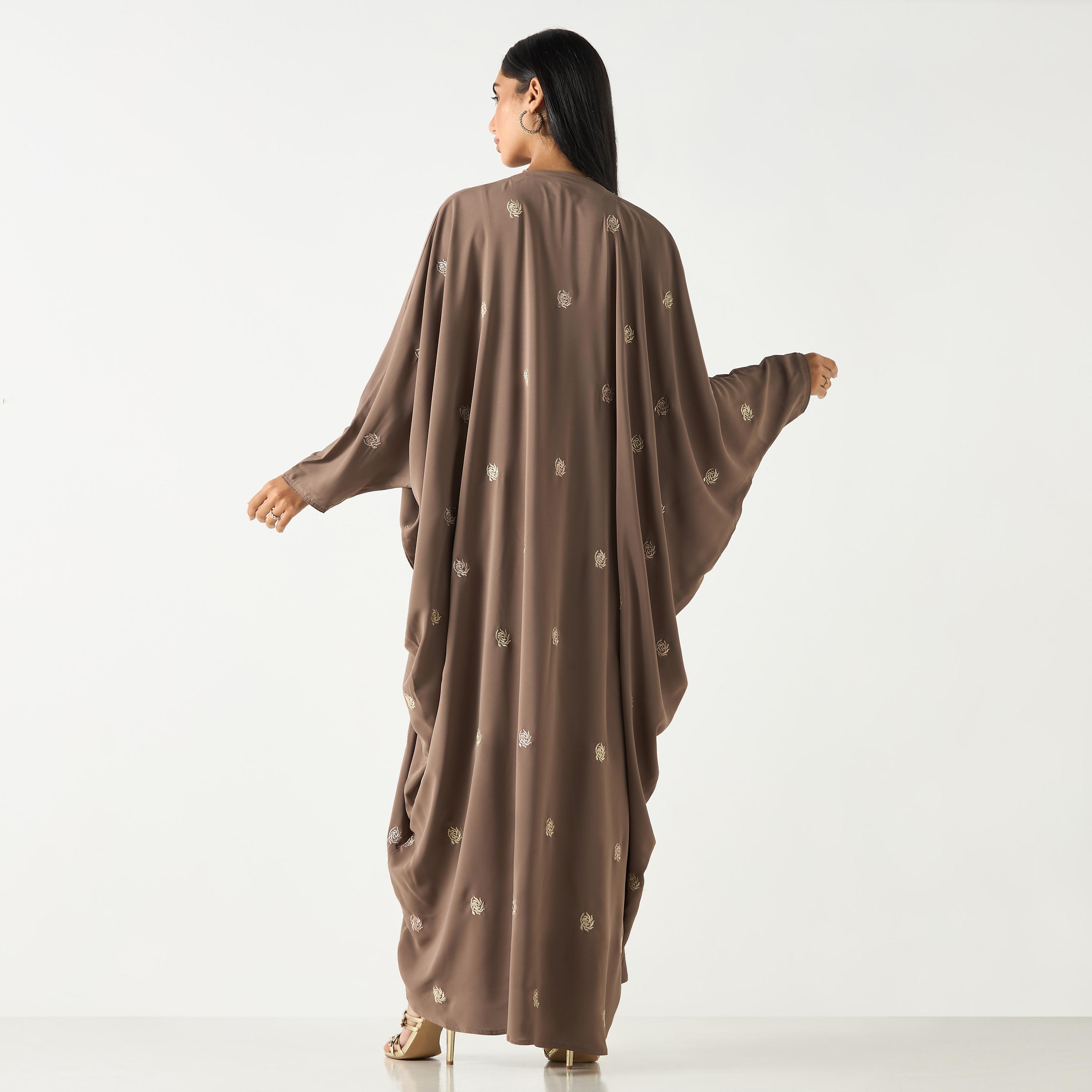 Hadiyath Al Madinah All-Over Embroidered V-neck Abaya with Hijab-women-arabicclothing-abayas-image-4