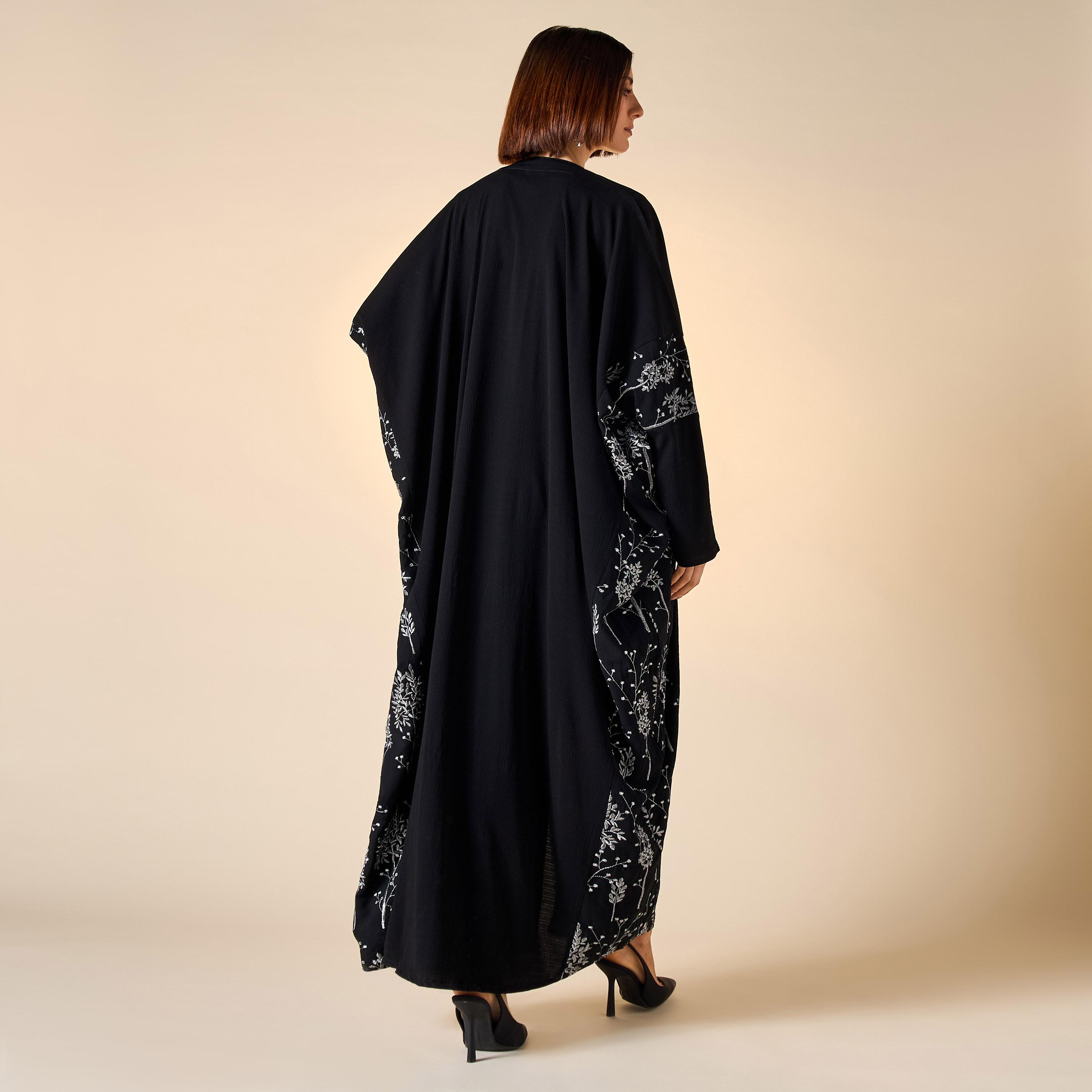 Hadiyath Al Madinah Embroidered Abaya with V-neck-women-arabicclothing-abayas-image-2