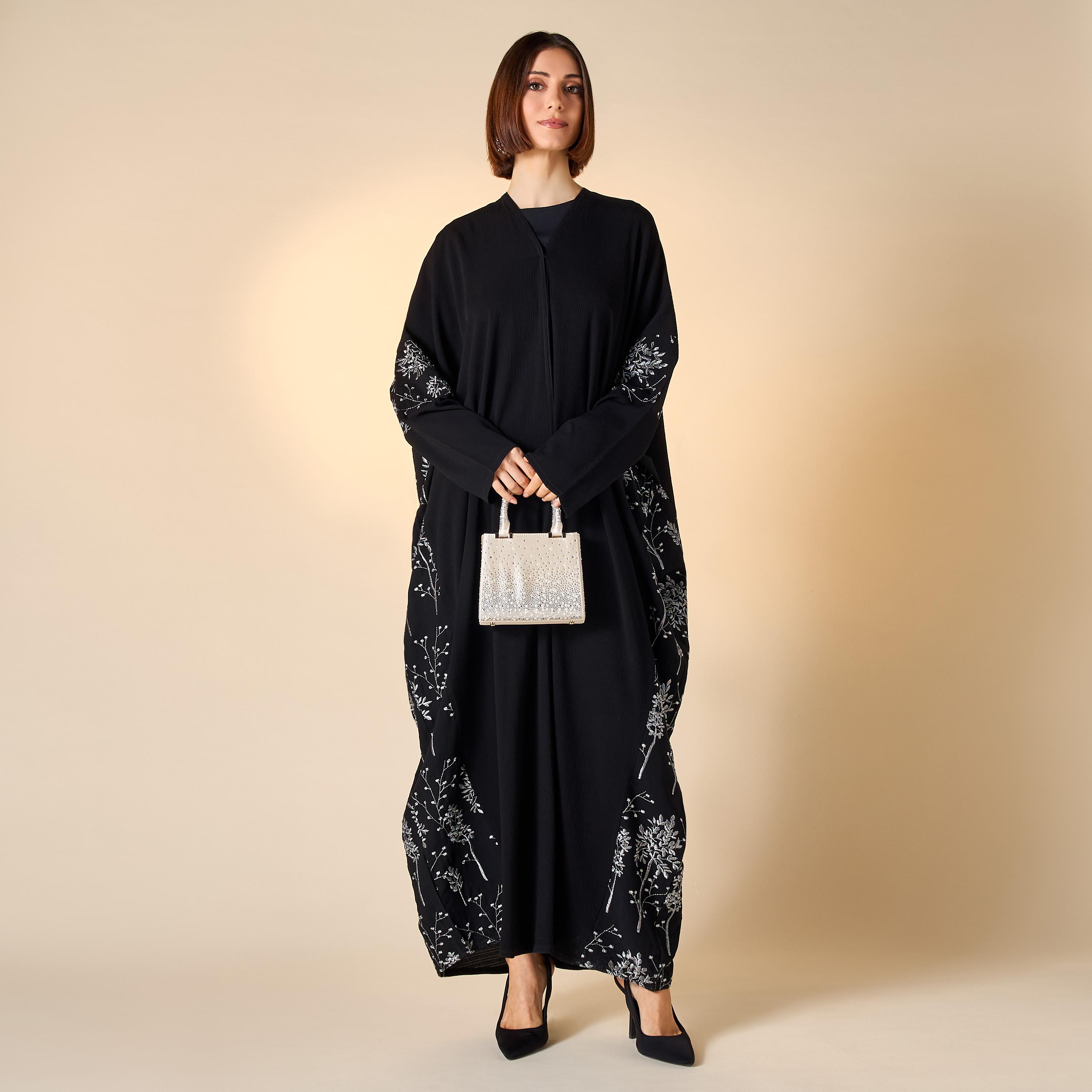 Hadiyath Al Madinah Embroidered Abaya with V-neck-women-arabicclothing-abayas-image-3