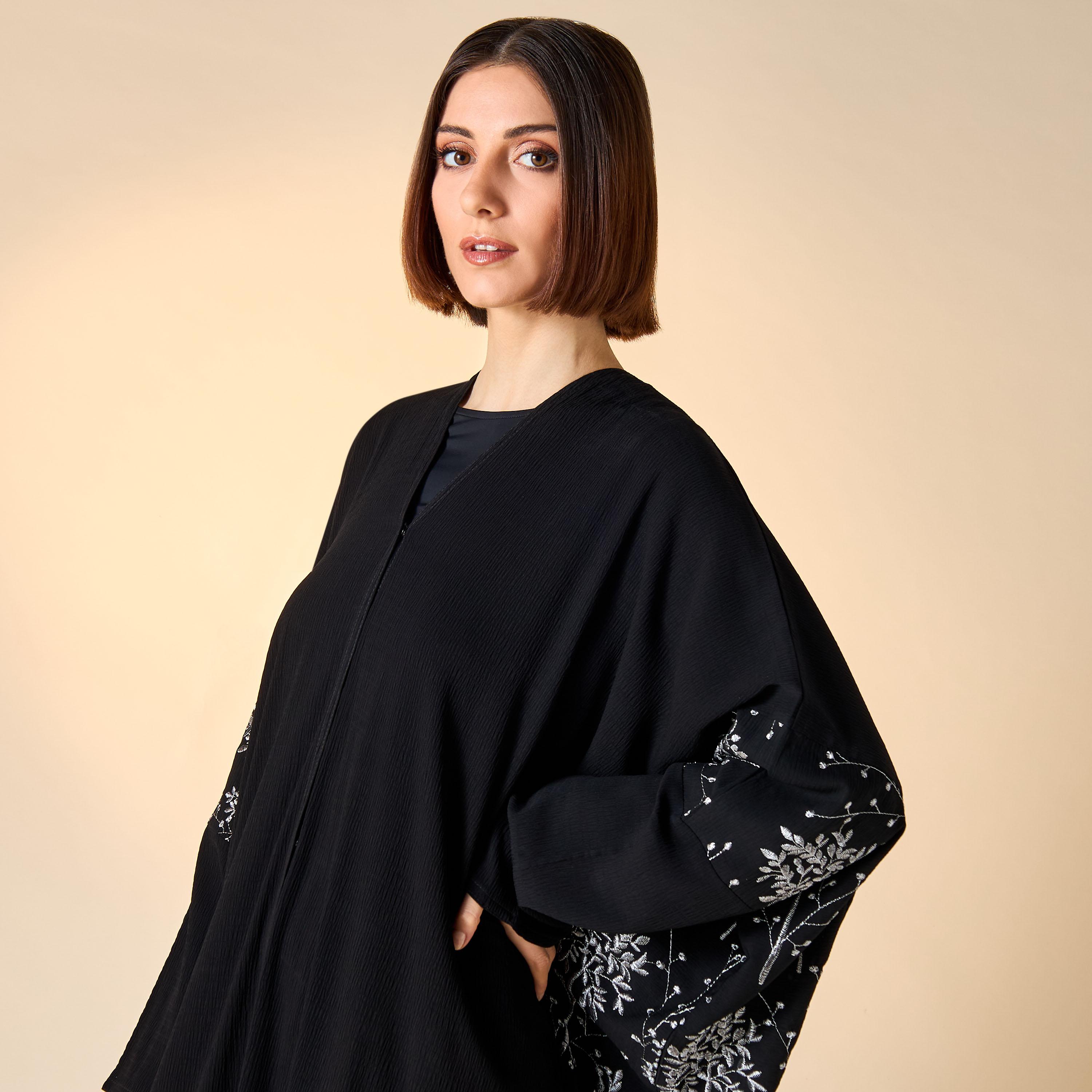 Hadiyath Al Madinah Embroidered Abaya with V-neck-women-arabicclothing-abayas-image-4
