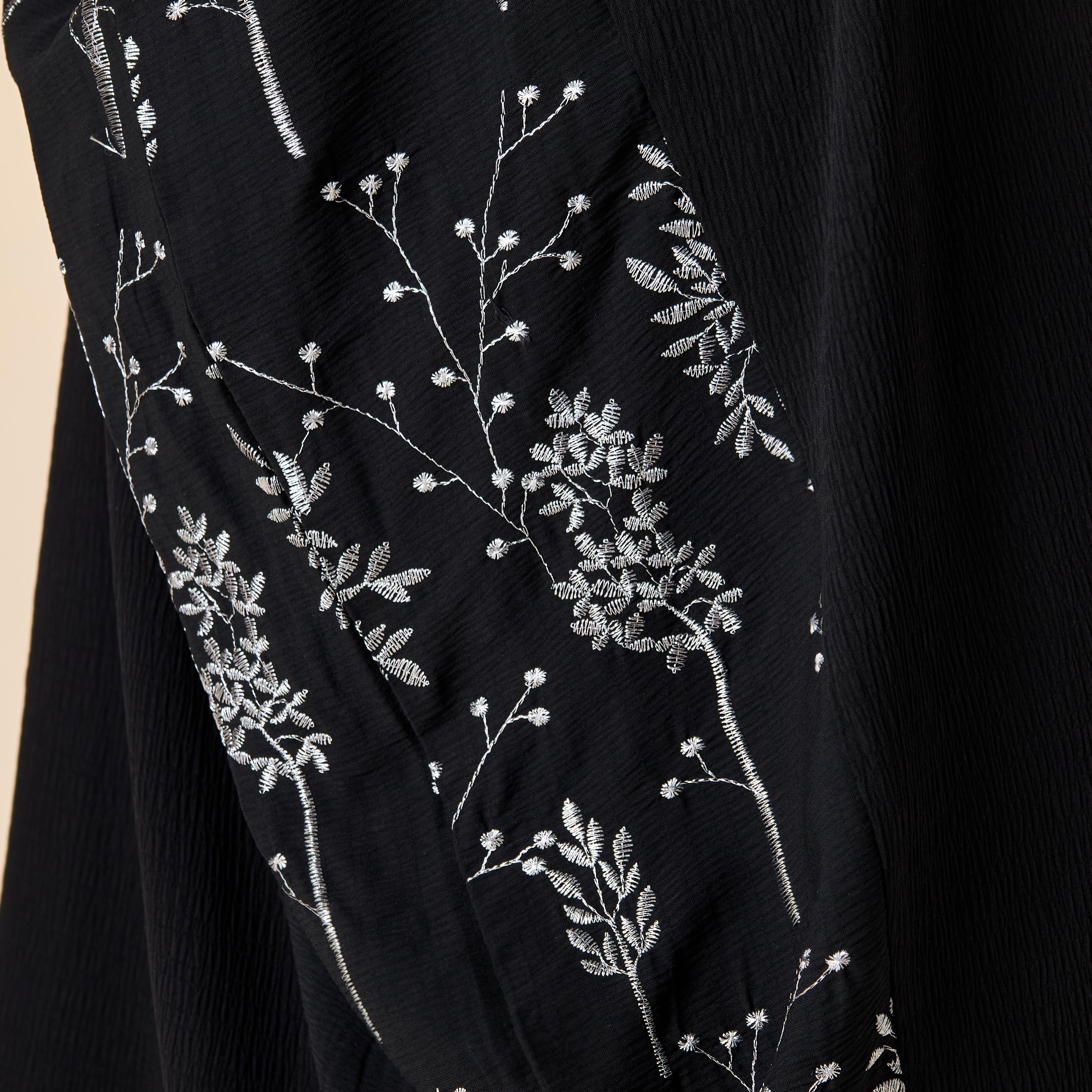 Hadiyath Al Madinah Embroidered Abaya with V-neck-women-arabicclothing-abayas-image-5