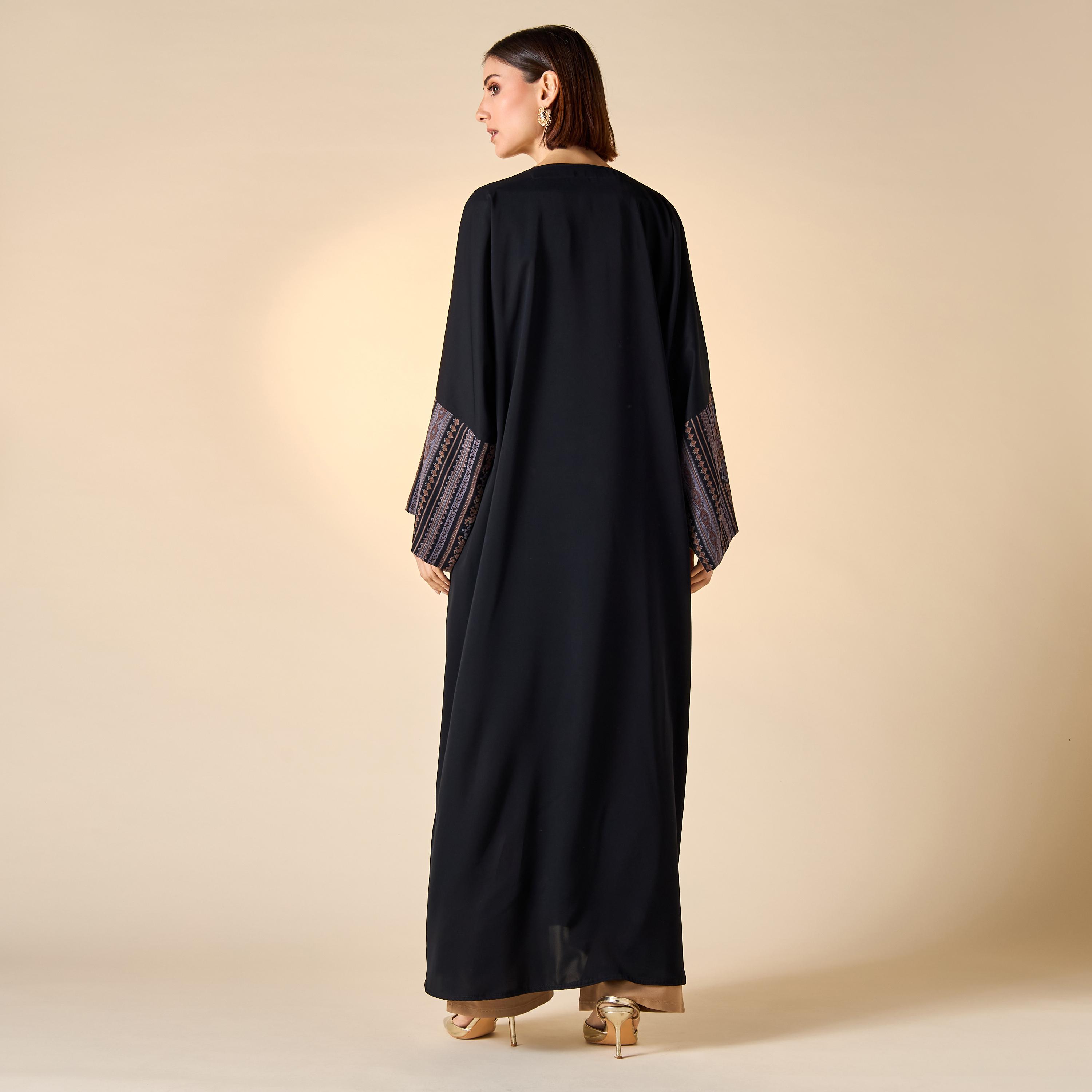 Hadiyath Al Madinah Panel Detail Abaya with V-neck and Hijab-women-arabicclothing-abayas-image-5