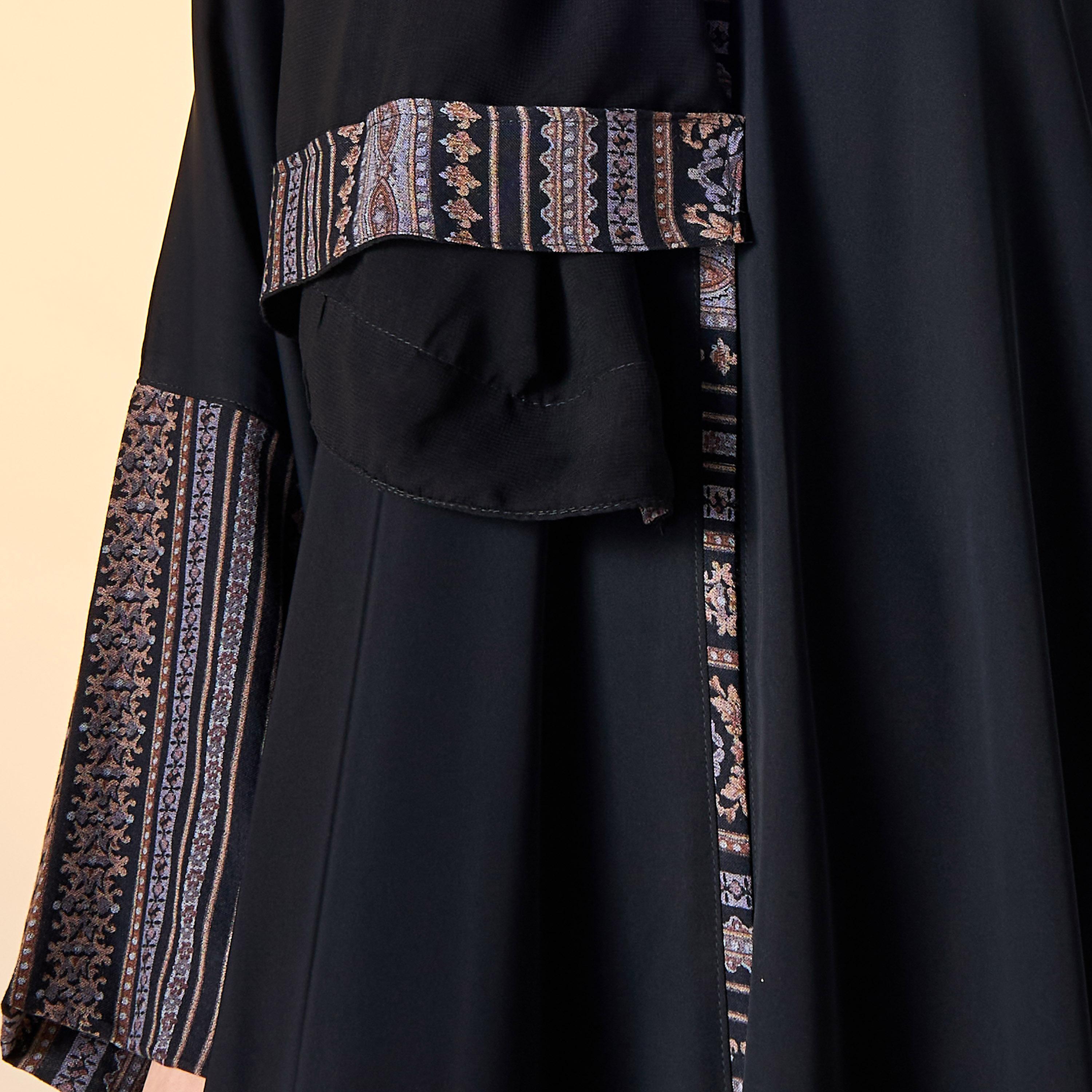 Hadiyath Al Madinah Panel Detail Abaya with V-neck and Hijab-women-arabicclothing-abayas-image-6