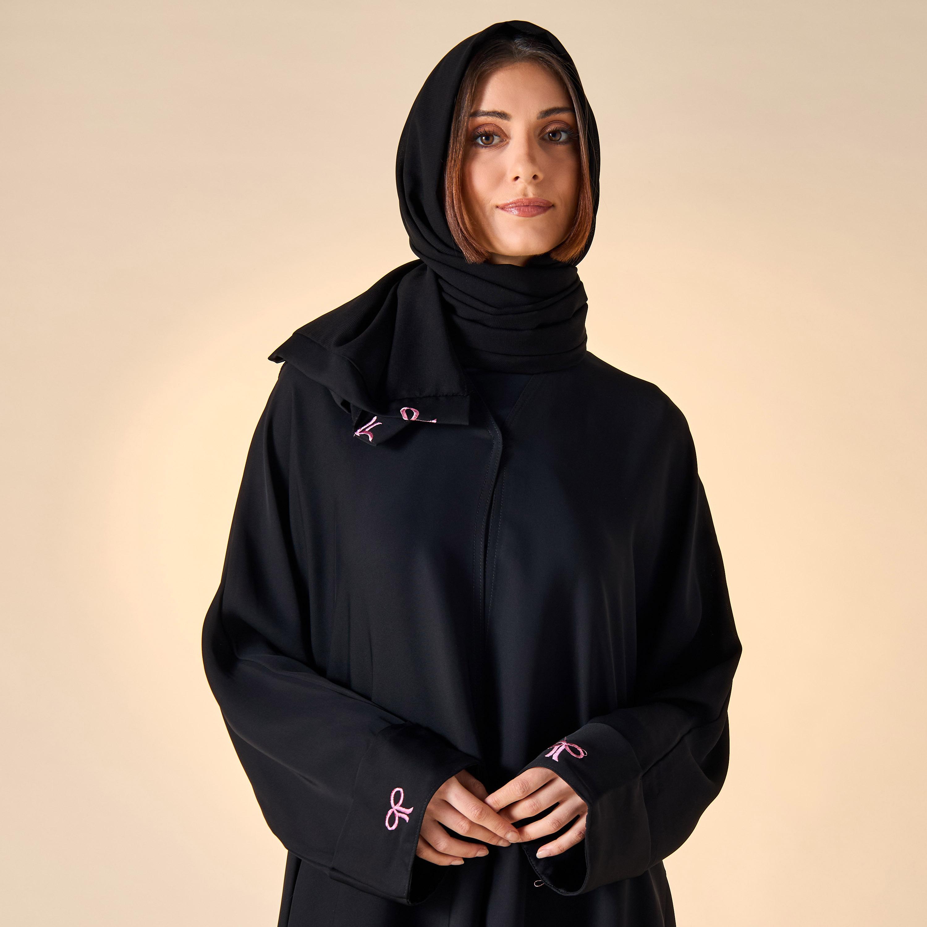 Hadiyath Al Madinah Embroidered Abaya with Hijab-women-arabicclothing-abayas-image-2