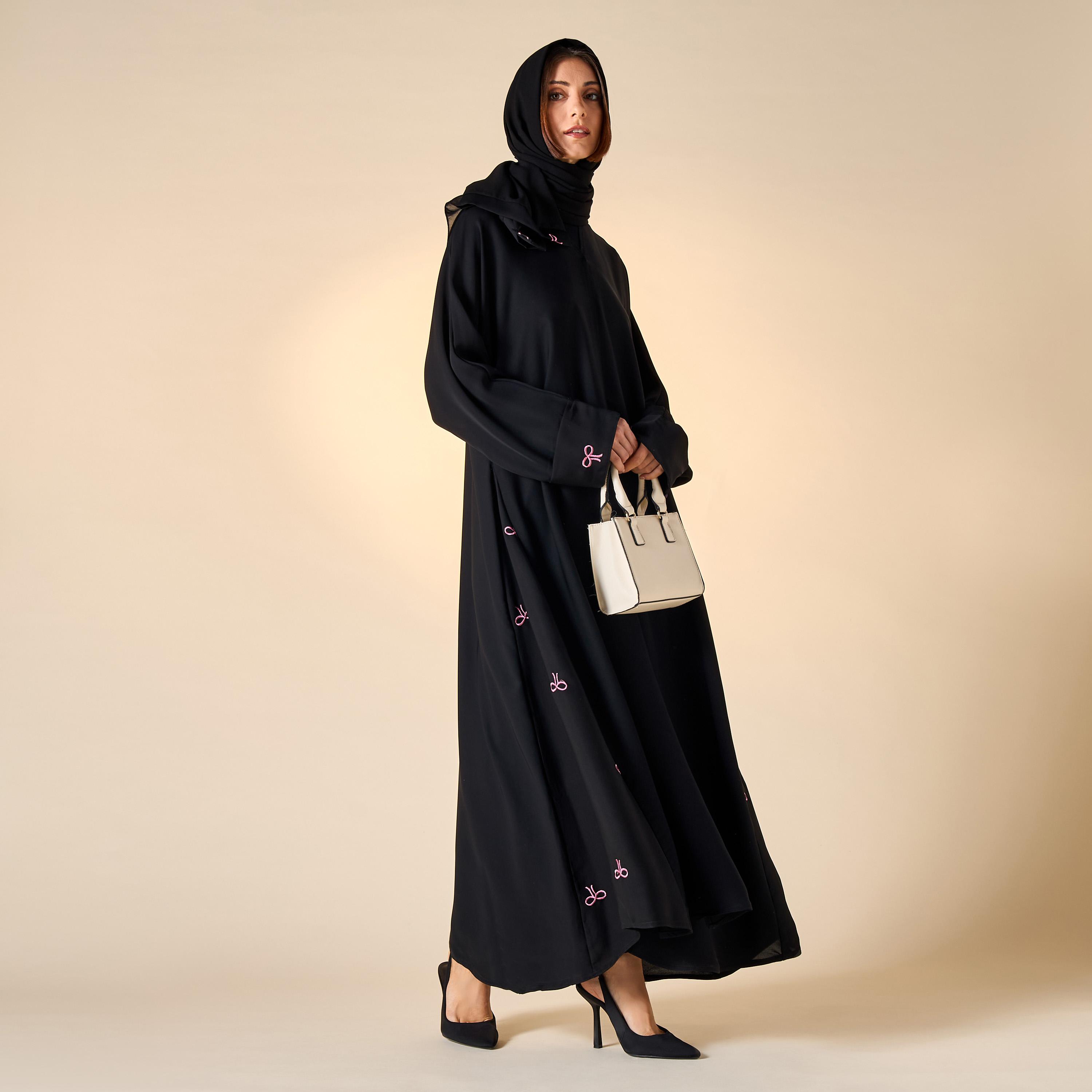 Hadiyath Al Madinah Embroidered Abaya with Hijab-women-arabicclothing-abayas-image-4