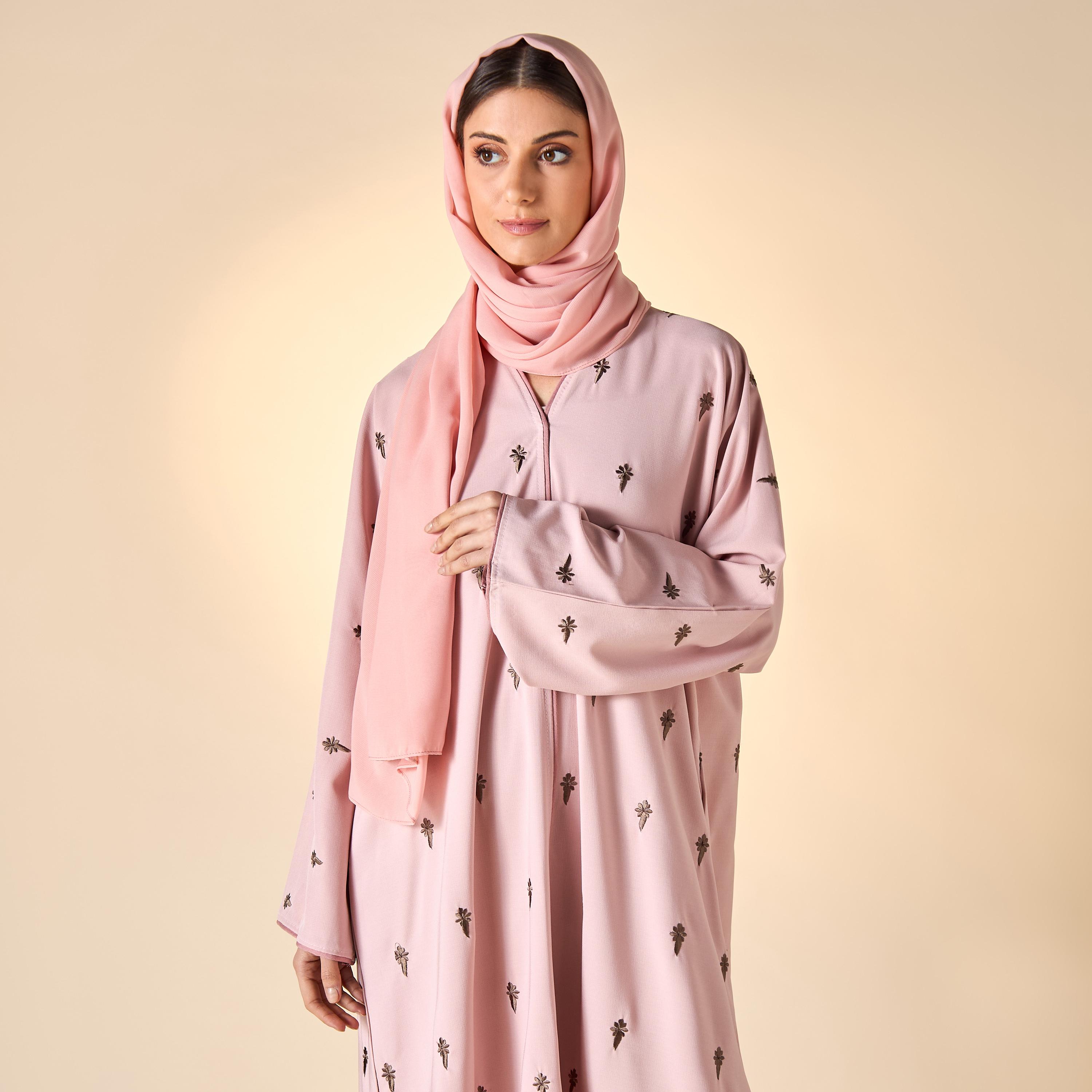 Hadiyath Al Madinah Embroidered Abaya with Hijab-women-arabicclothing-abayas-image-2