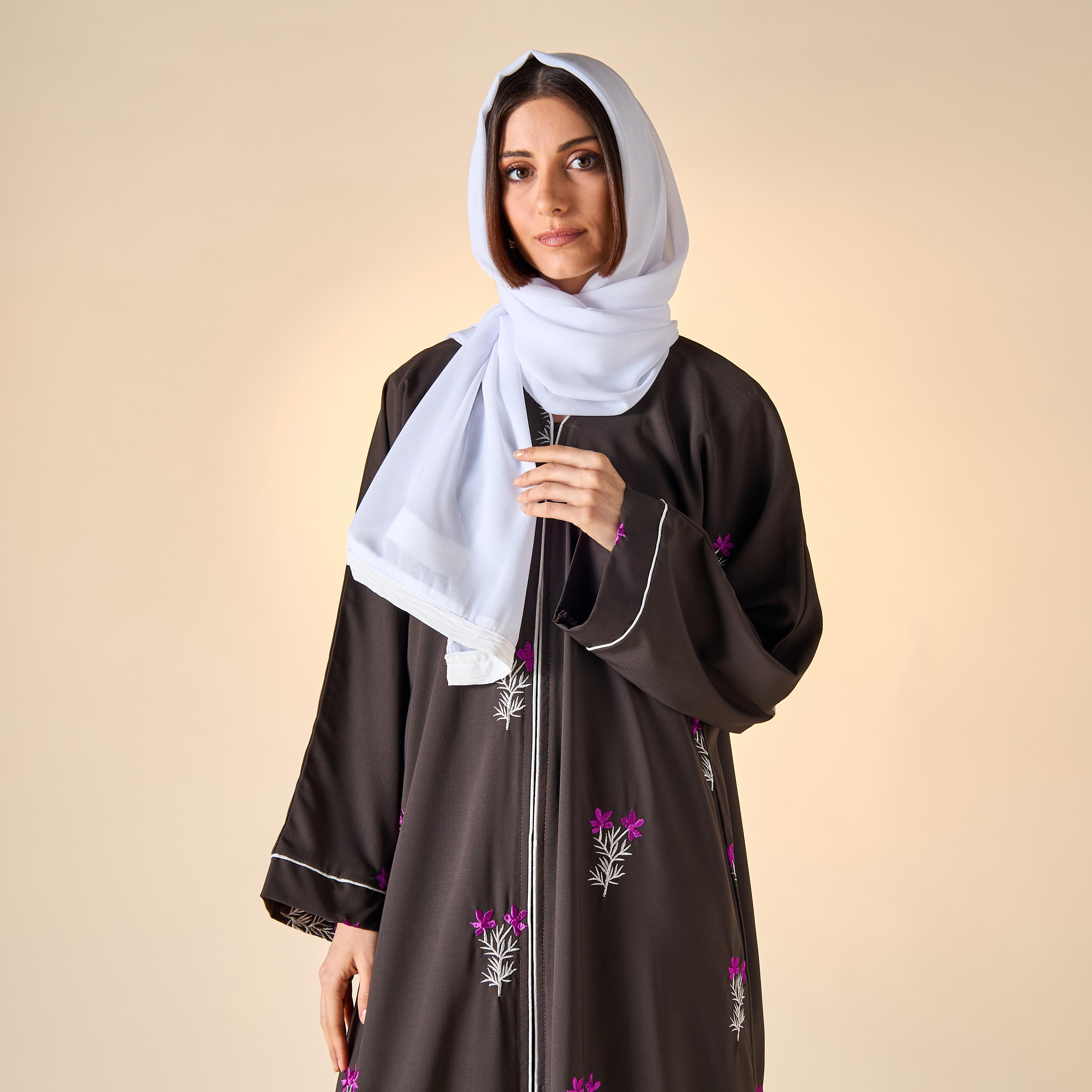 Hadiyath Al Madinah Floral Embroidered Abaya with Hijab-women-arabicclothing-abayas-image-2