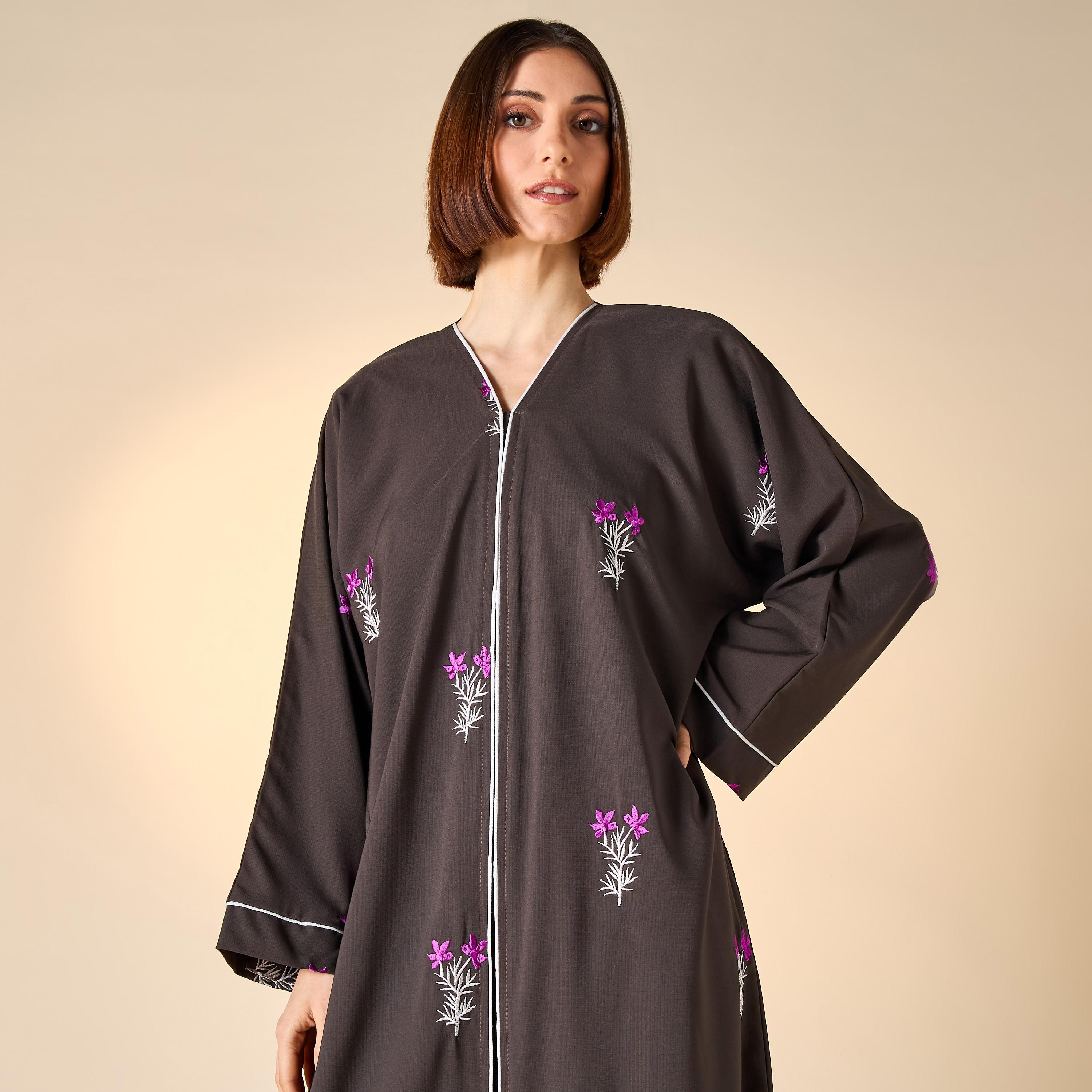 Hadiyath Al Madinah Floral Embroidered Abaya with Hijab-women-arabicclothing-abayas-image-3