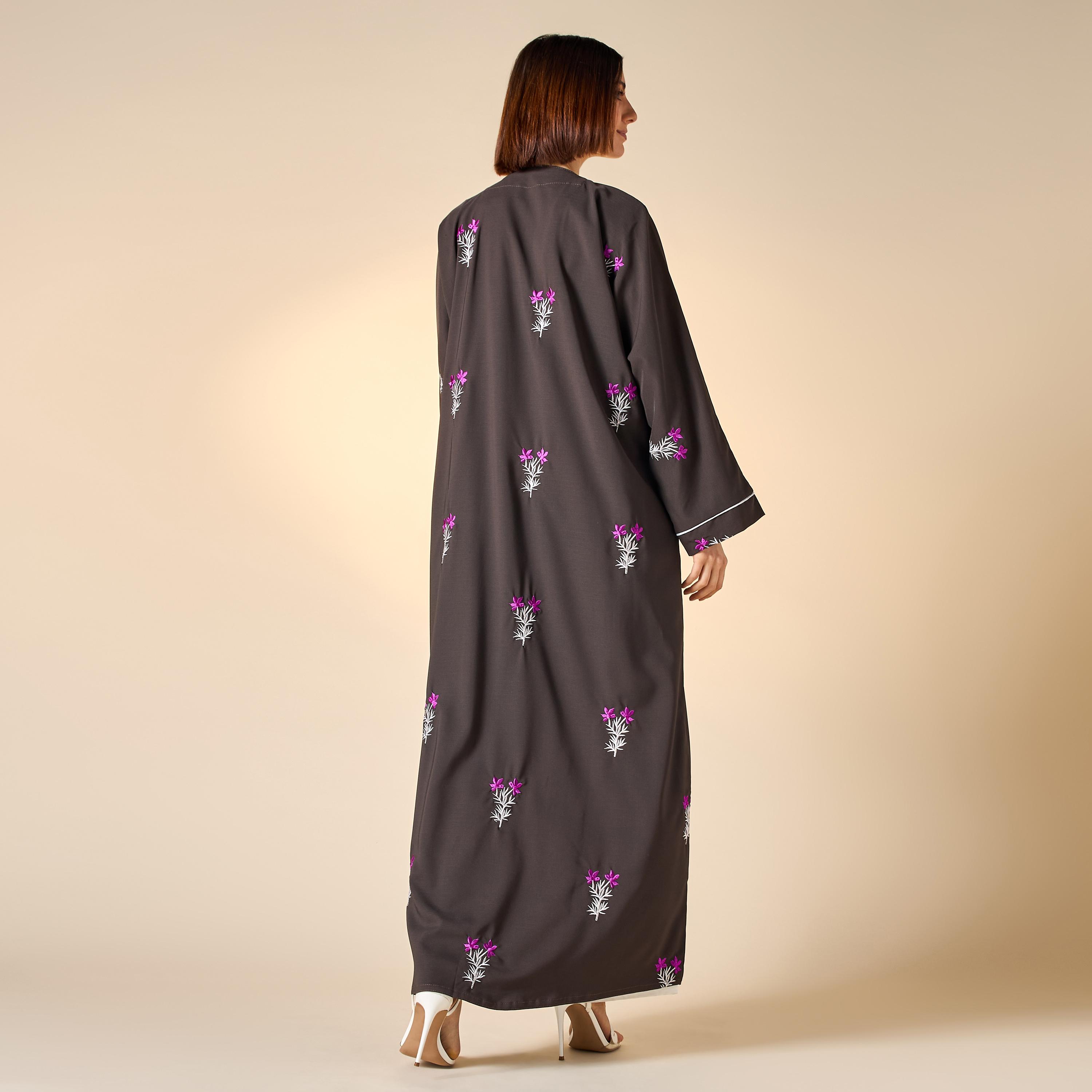 Hadiyath Al Madinah Floral Embroidered Abaya with Hijab-women-arabicclothing-abayas-image-5