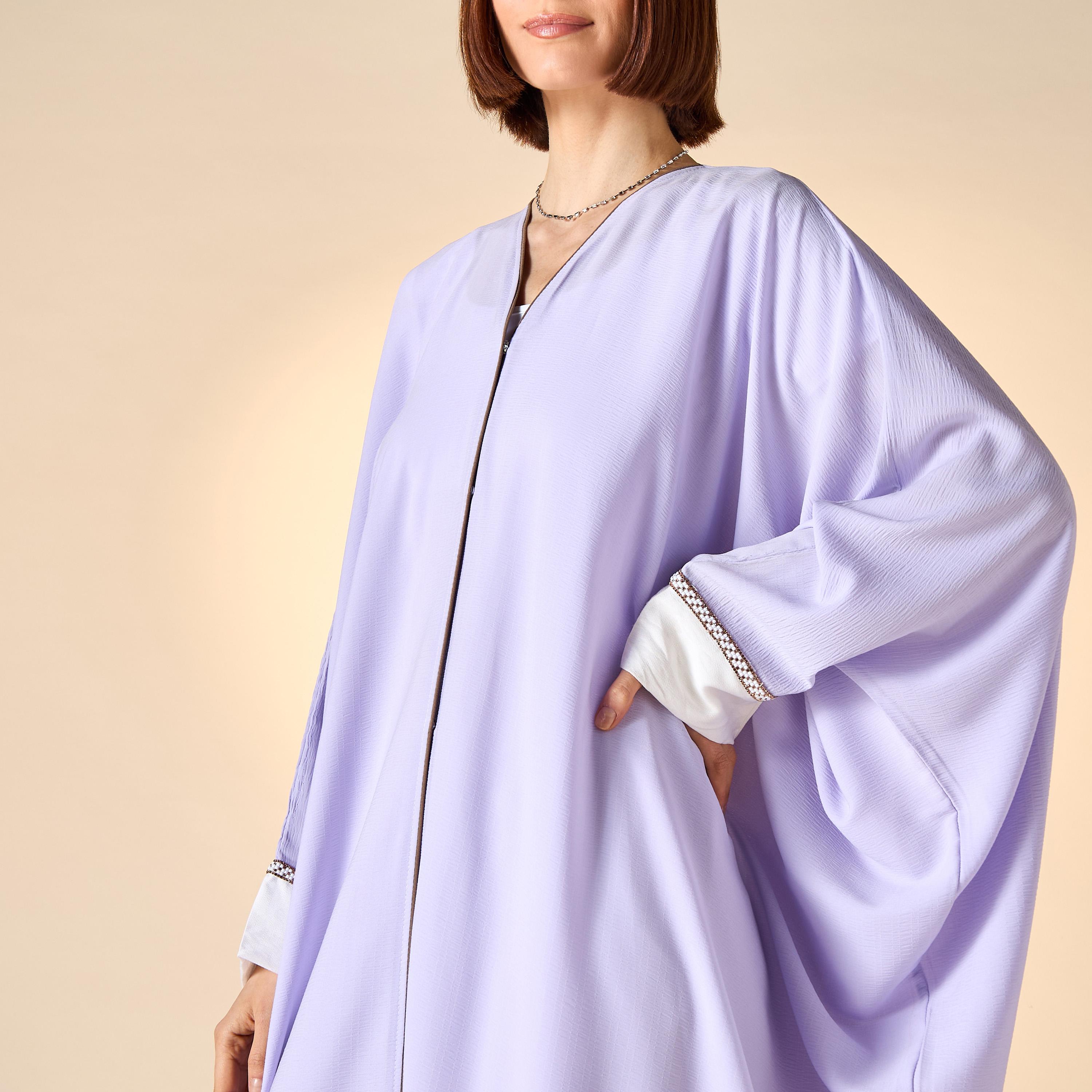 عباية بشت بياقة V وتفاصيل دانتيل مع حجاب من هدية المدينة-women-arabicclothing-abayas-image-3