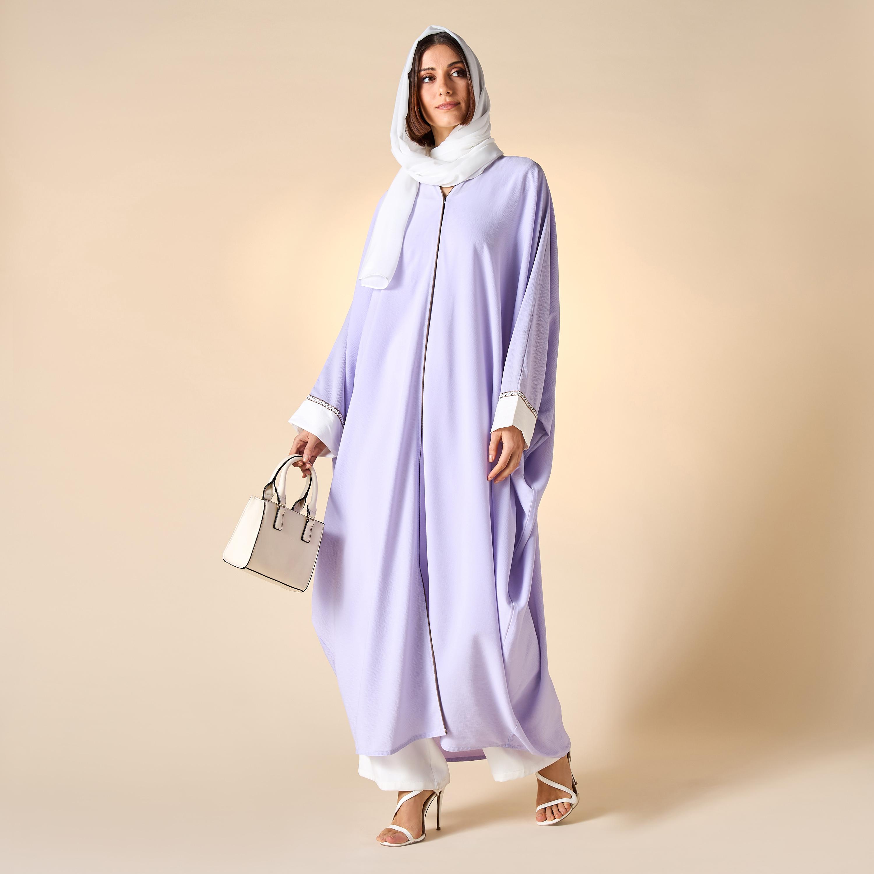 عباية بشت بياقة V وتفاصيل دانتيل مع حجاب من هدية المدينة-women-arabicclothing-abayas-image-4