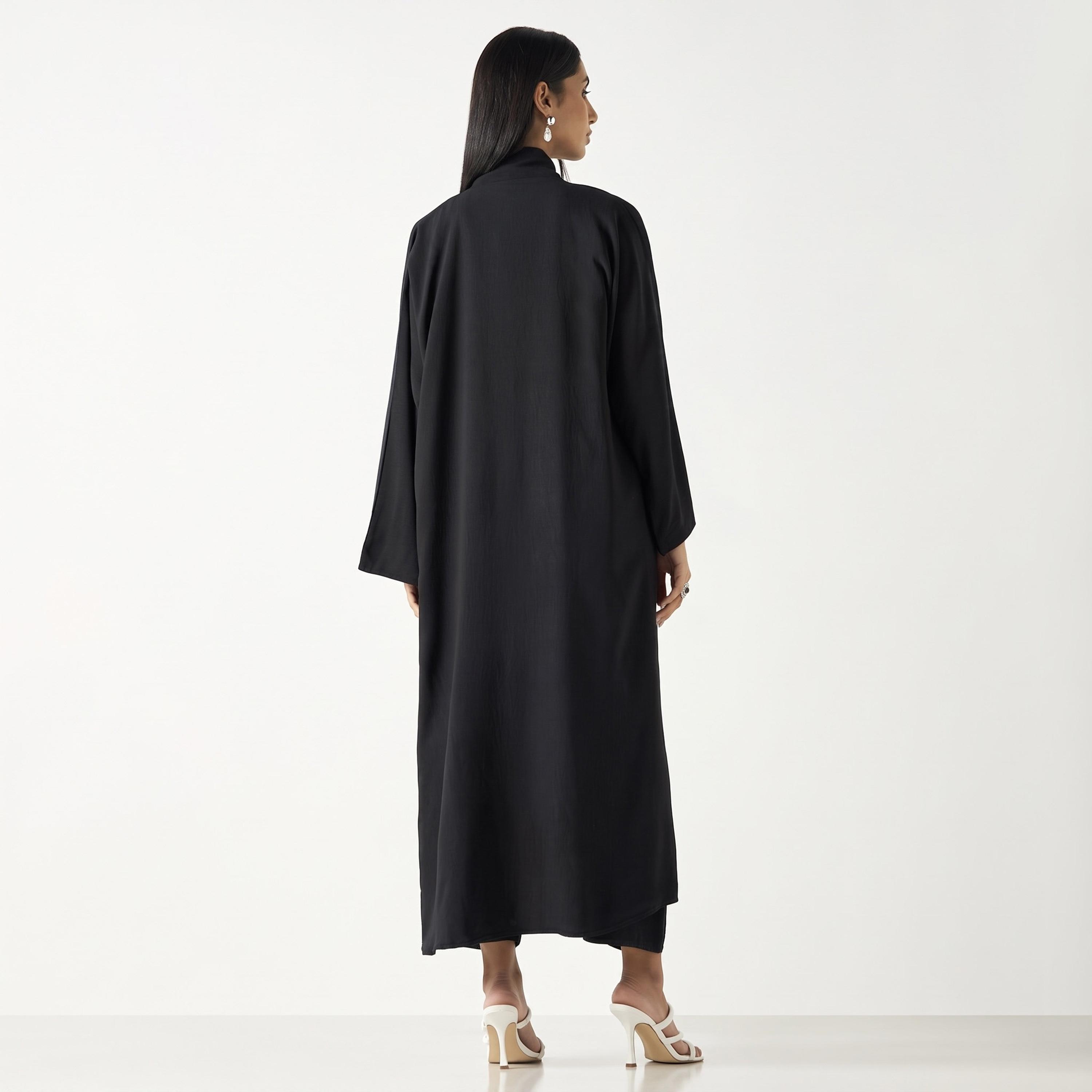 طقم عباءة وحجاب نيدا للنساء باللون الأسود مع توب داخلي وبنطال من حديث المدينة-women-arabicclothing-sets-image-4
