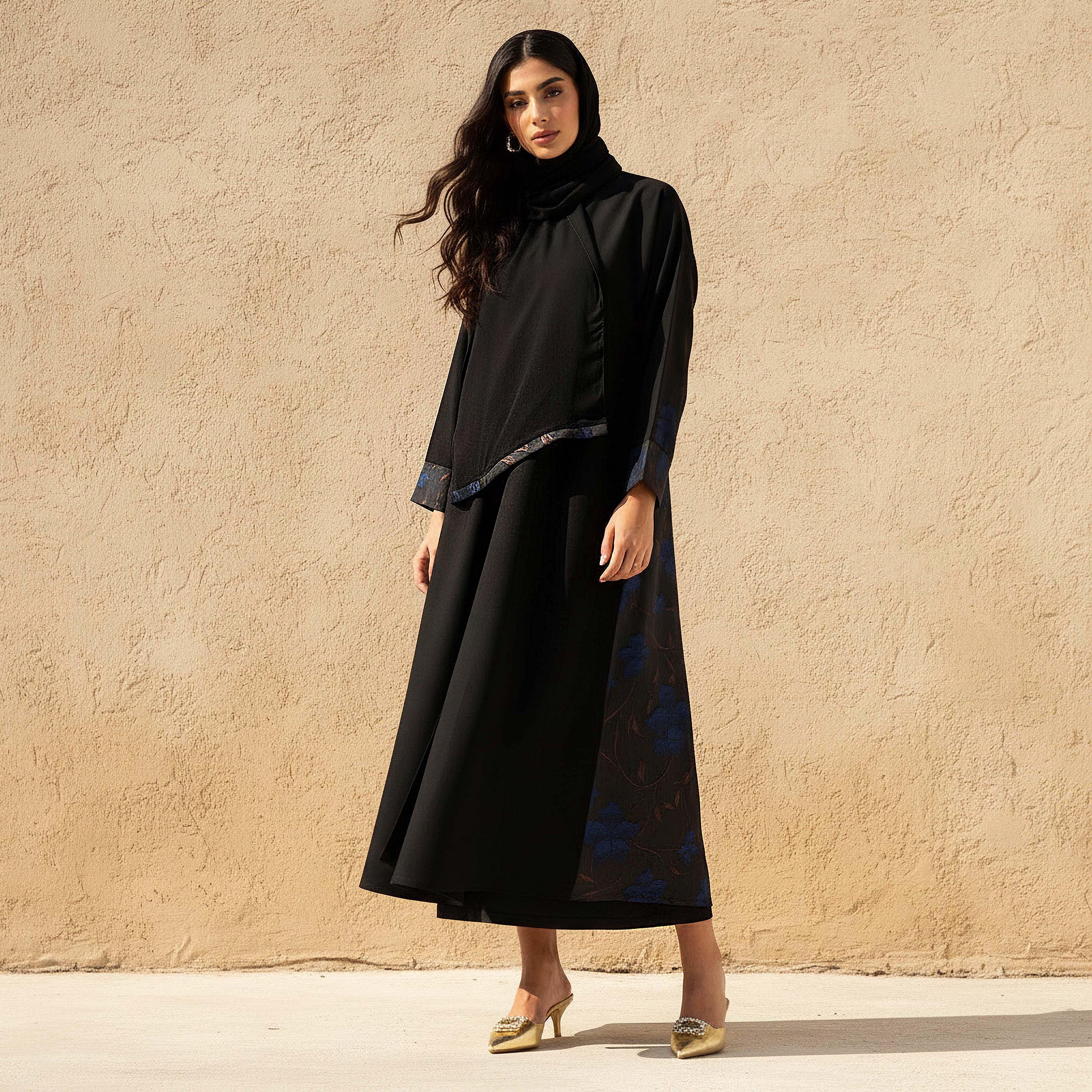Hadiyath Al Madinah Floral Texture Abaya with Hijab-women-arabicclothing-abayas-image-1