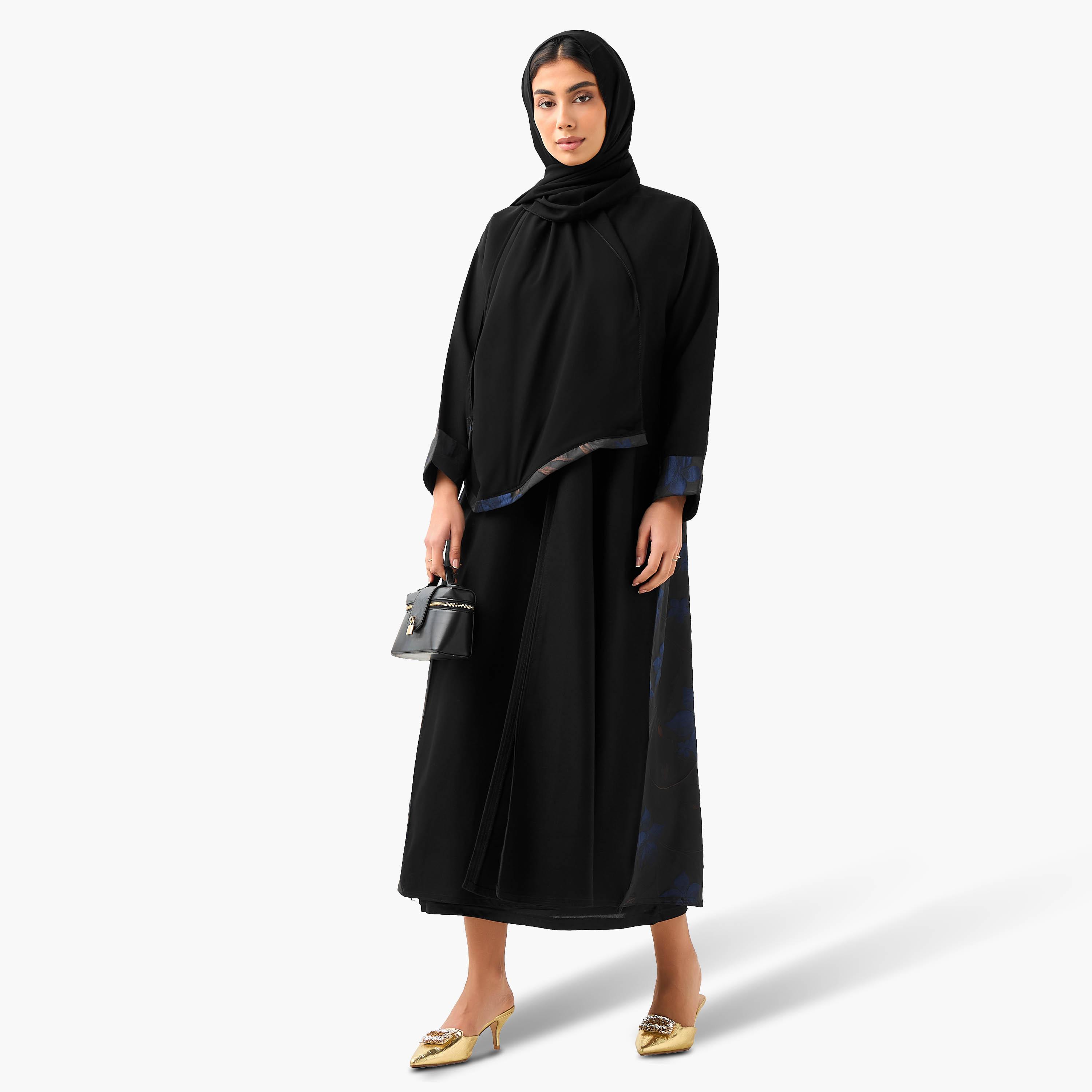 Hadiyath Al Madinah Floral Texture Abaya with Hijab-women-arabicclothing-abayas-image-2