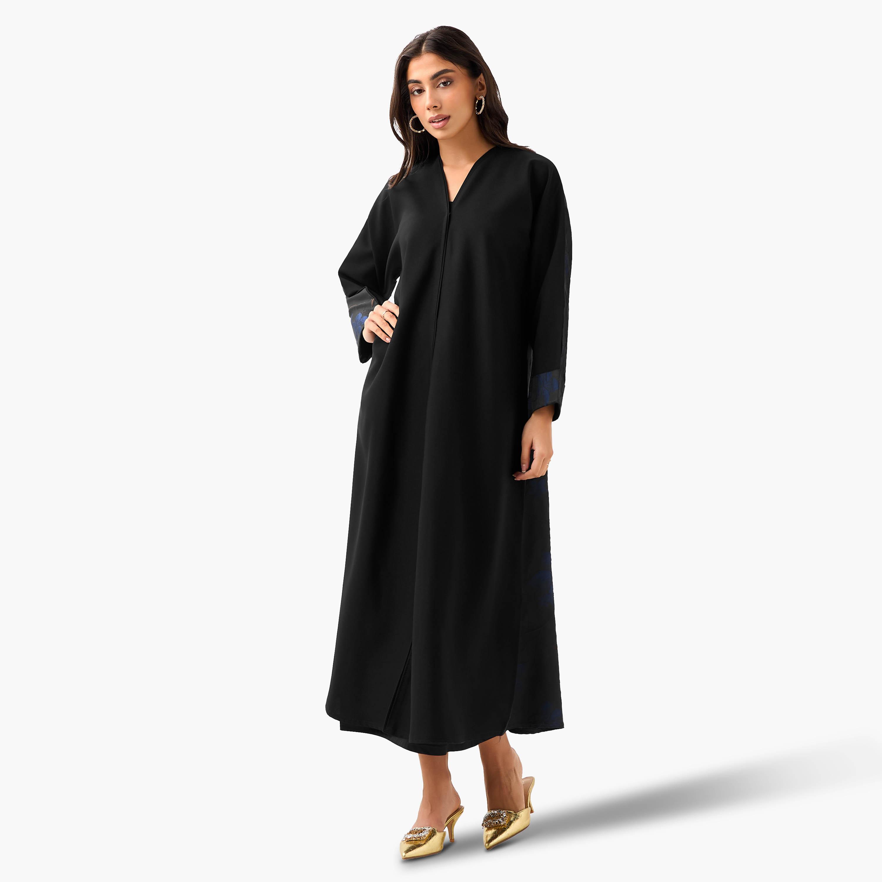 Hadiyath Al Madinah Floral Texture Abaya with Hijab-women-arabicclothing-abayas-image-3