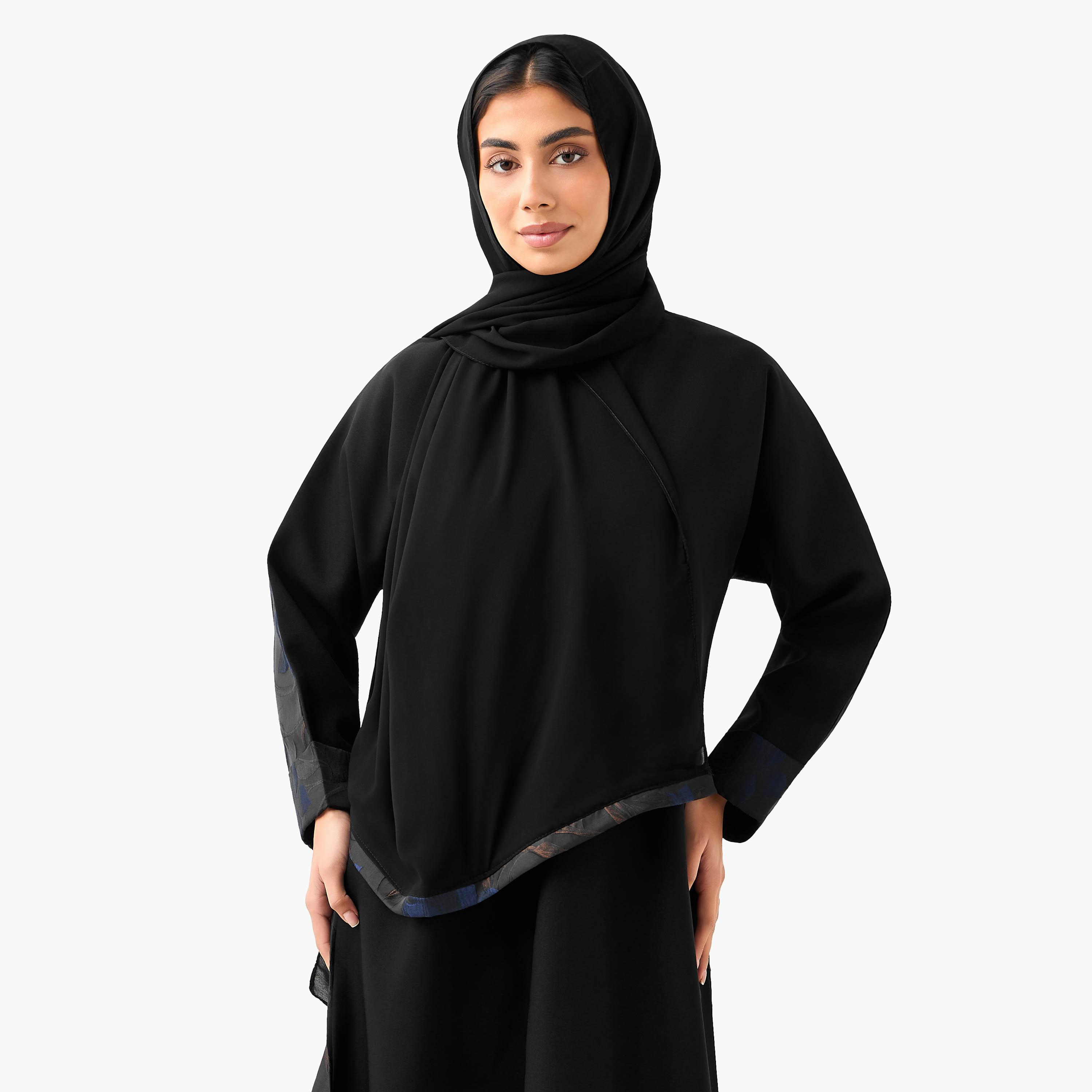 Hadiyath Al Madinah Floral Texture Abaya with Hijab-women-arabicclothing-abayas-image-5