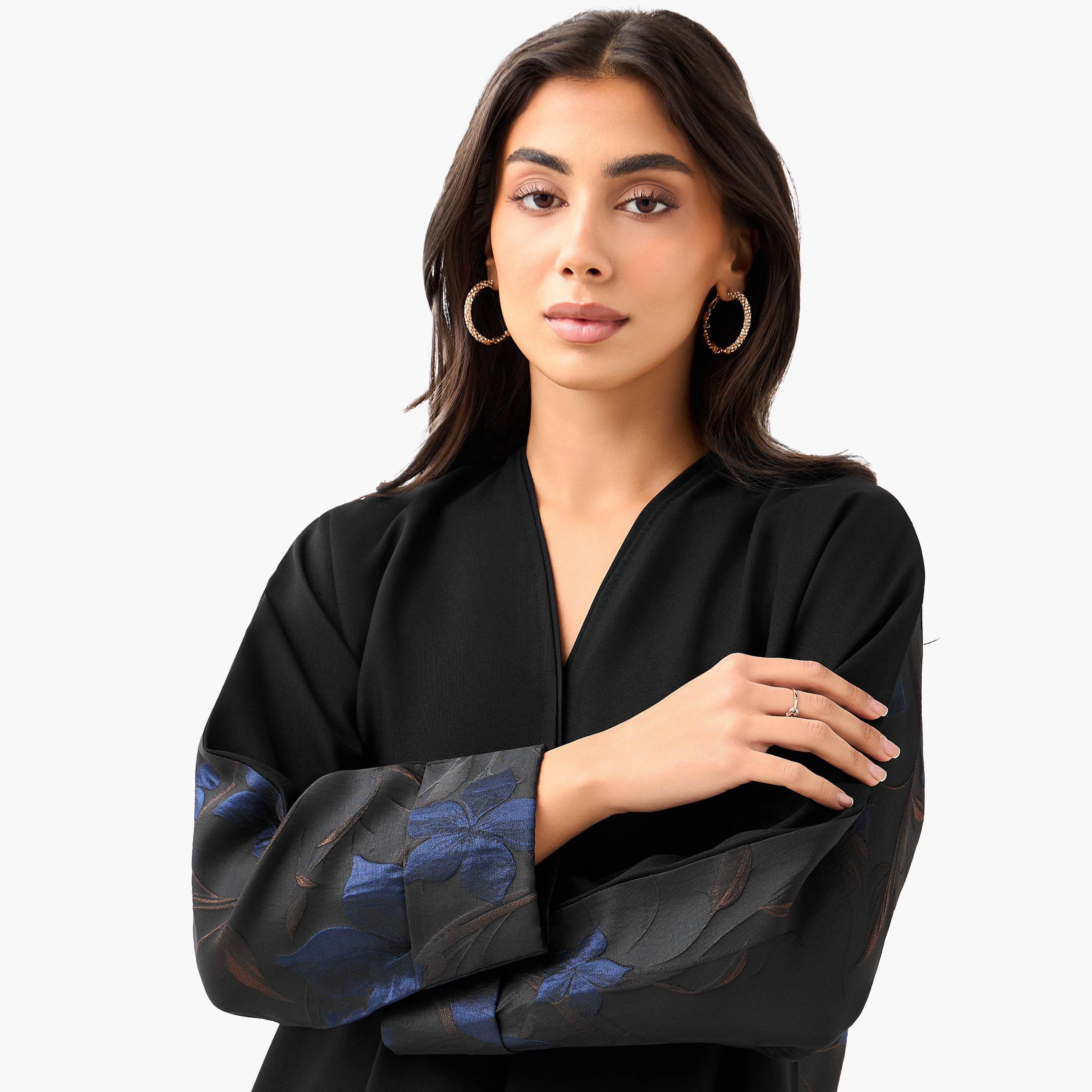 Hadiyath Al Madinah Floral Texture Abaya with Hijab-women-arabicclothing-abayas-image-7