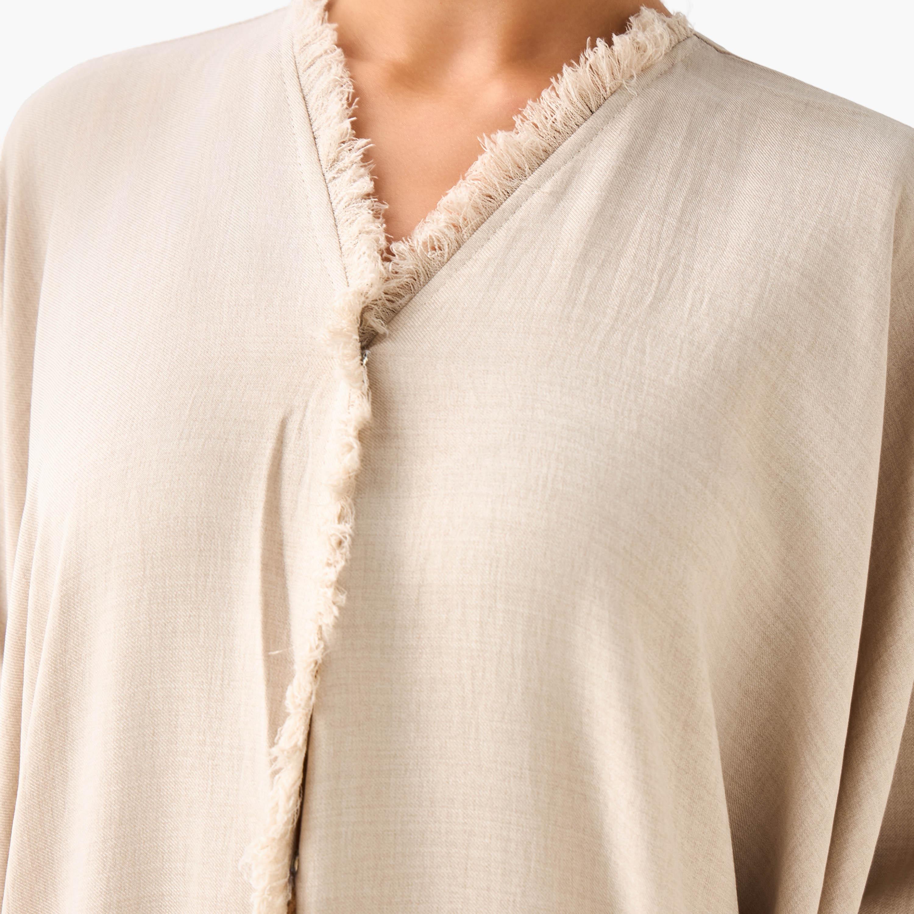 Hadiyath Al Madinah Frayed Hem Detail Abaya with Hijab-women-arabicclothing-abayas-image-3