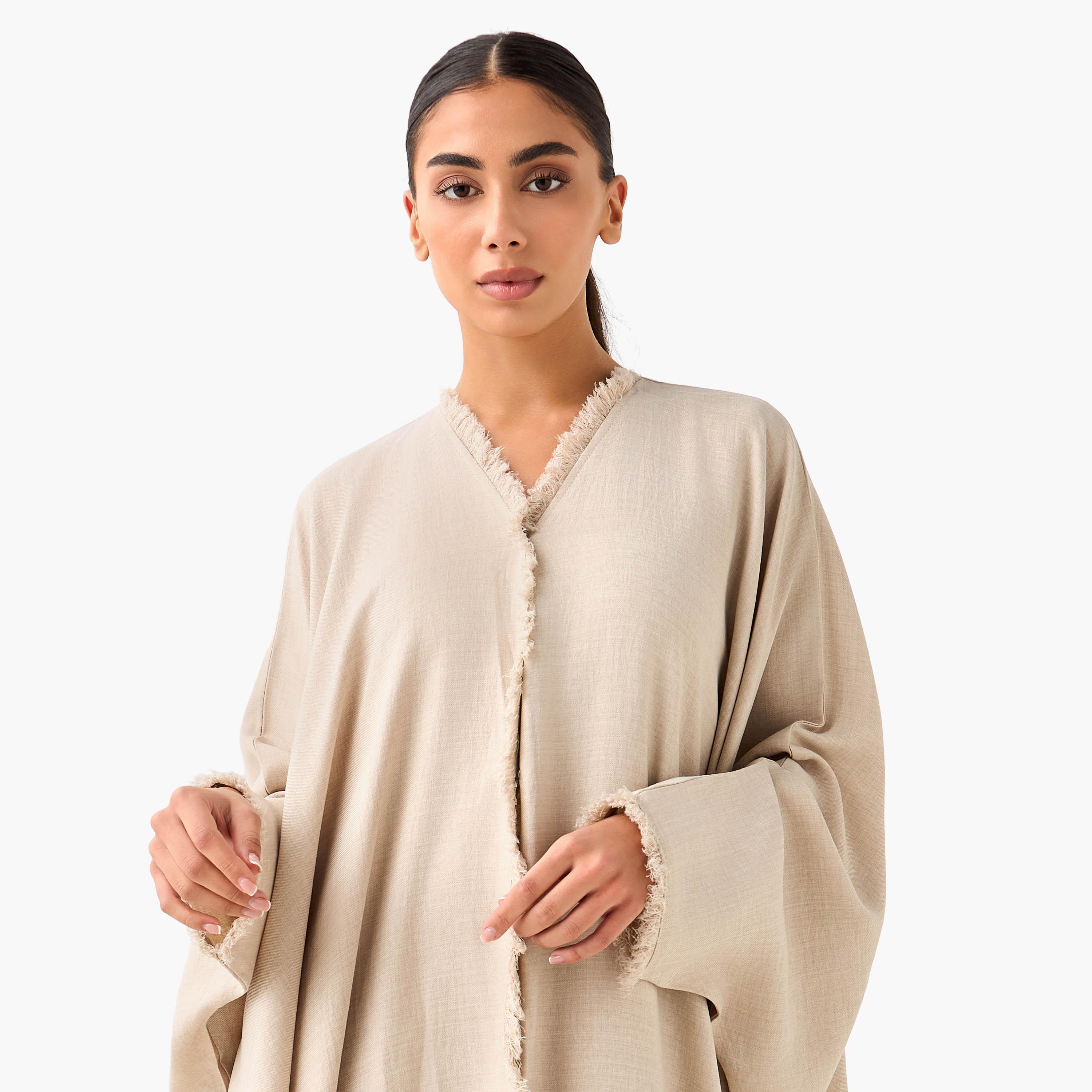 Hadiyath Al Madinah Frayed Hem Detail Abaya with Hijab-women-arabicclothing-abayas-image-6