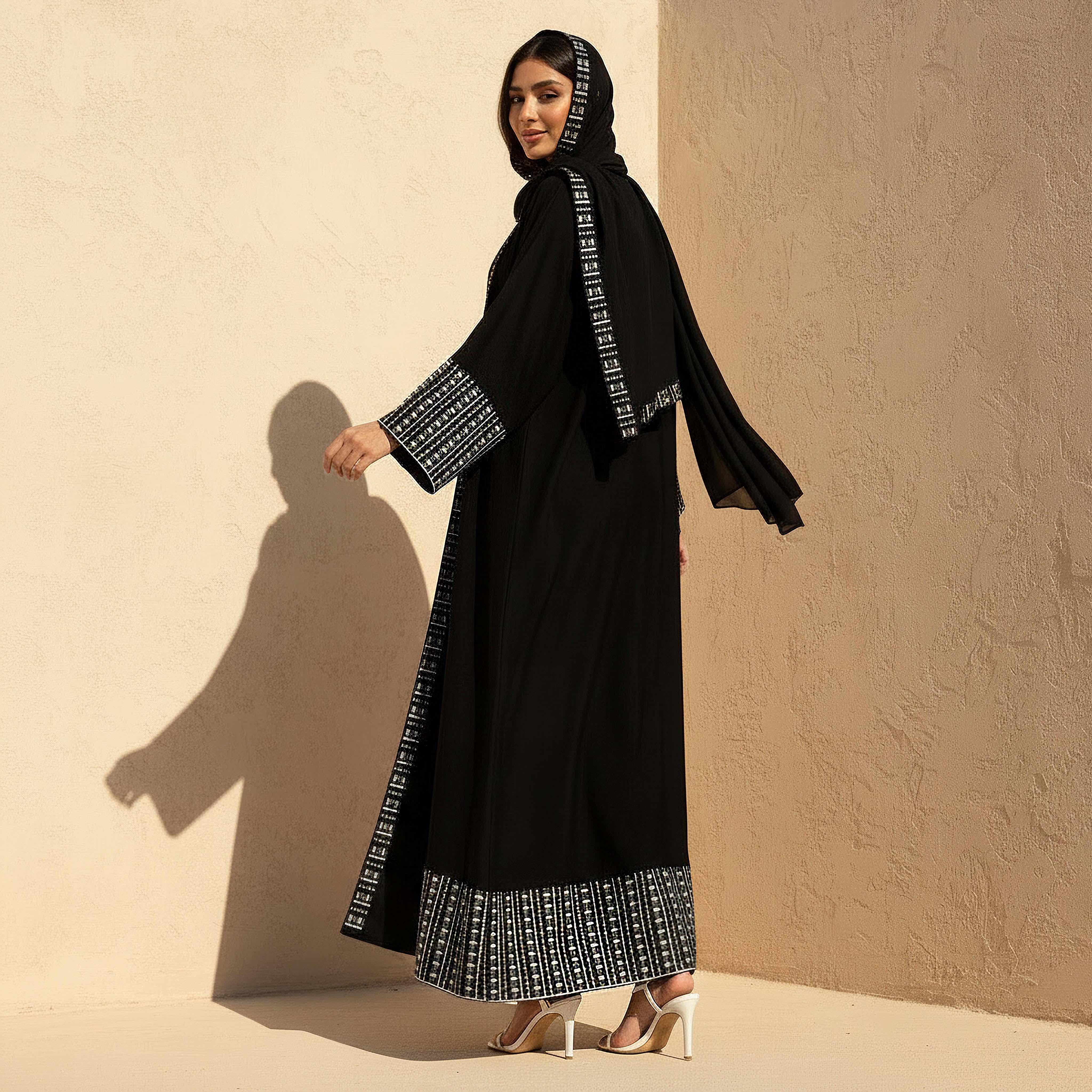 Hadiyath Al Madinah Embroidered Abaya with Hijab-women-arabicclothing-abayas-image-2