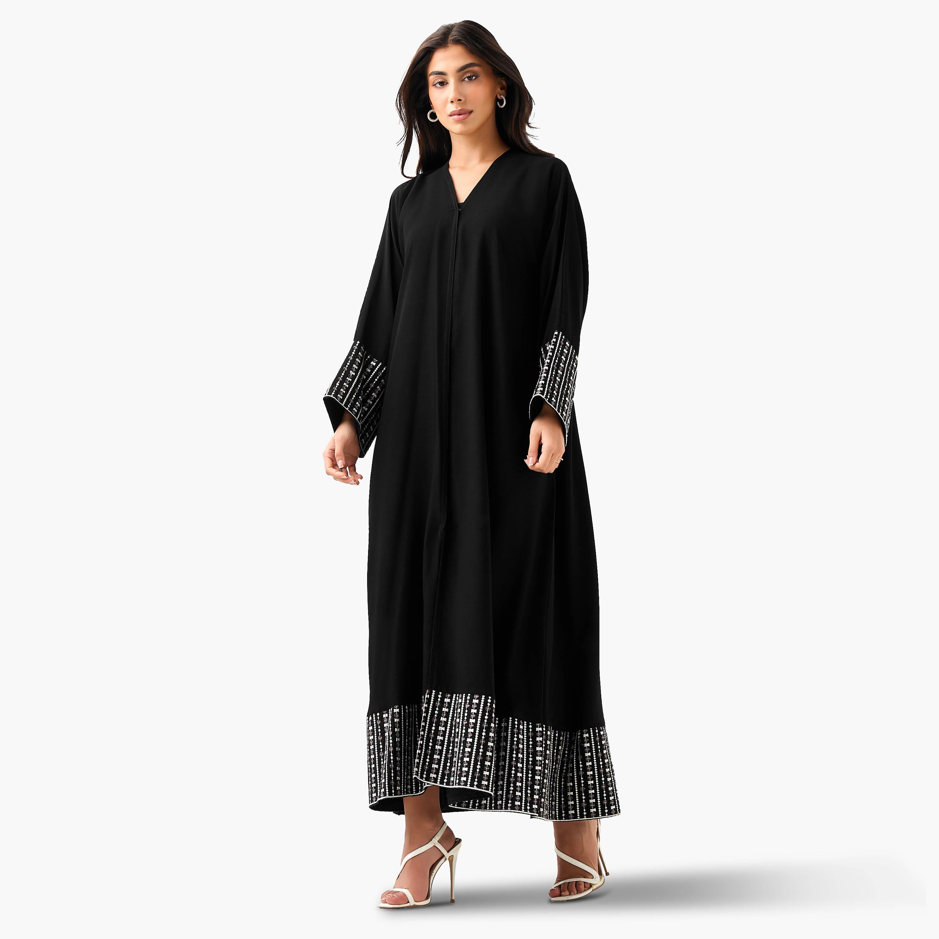 Hadiyath Al Madinah Embroidered Abaya with Hijab-women-arabicclothing-abayas-image-3