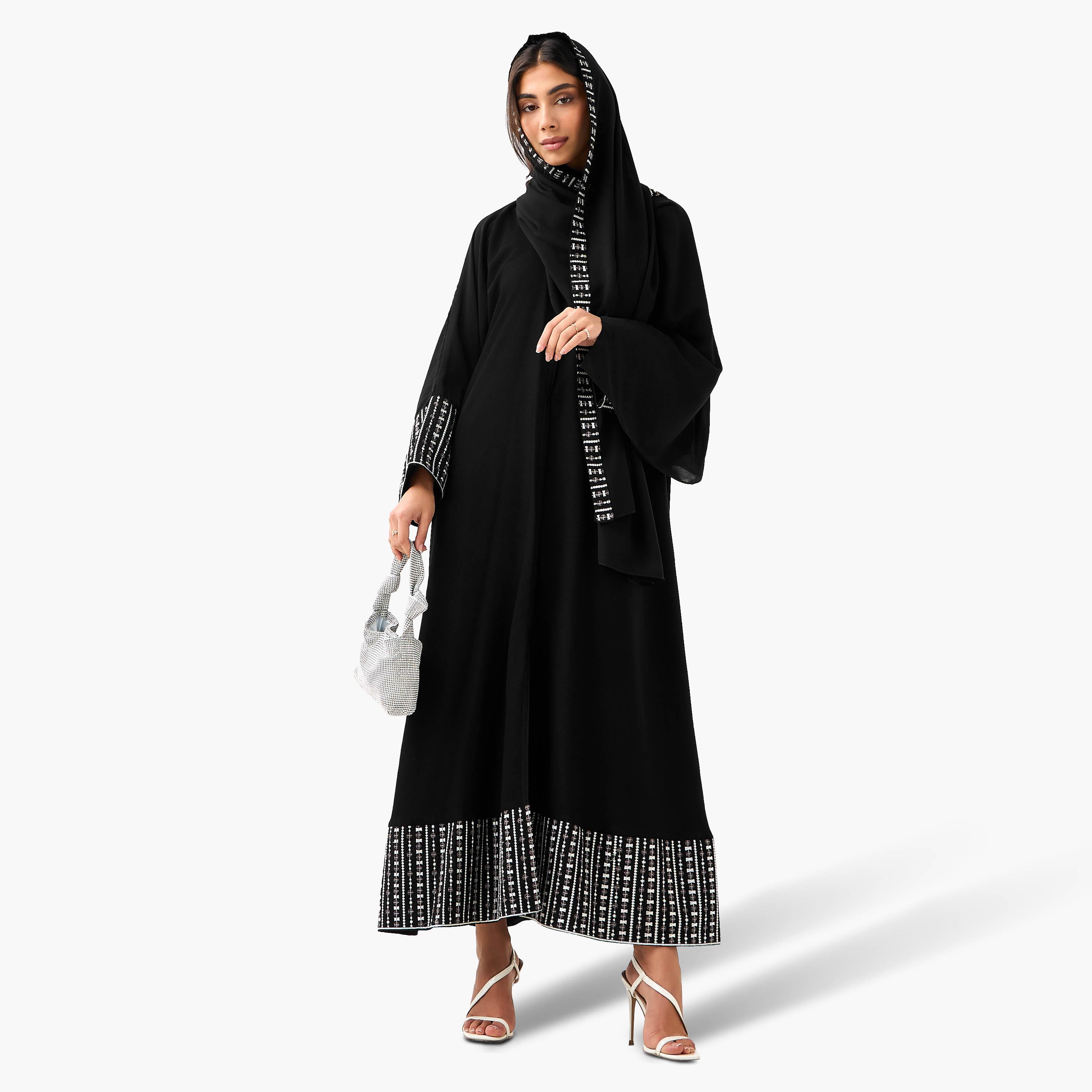 Hadiyath Al Madinah Embroidered Abaya with Hijab-women-arabicclothing-abayas-image-4
