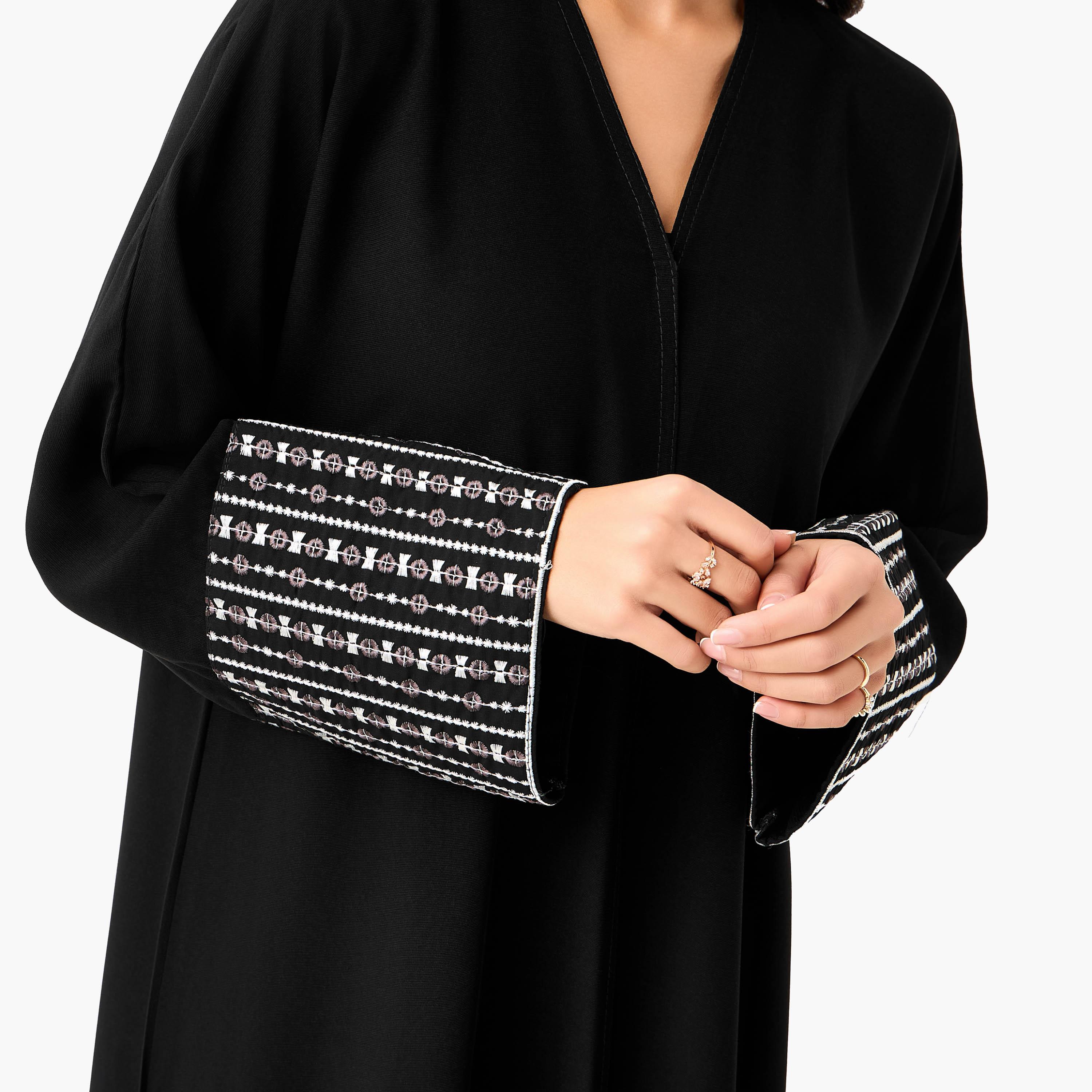 Hadiyath Al Madinah Embroidered Abaya with Hijab-women-arabicclothing-abayas-image-5