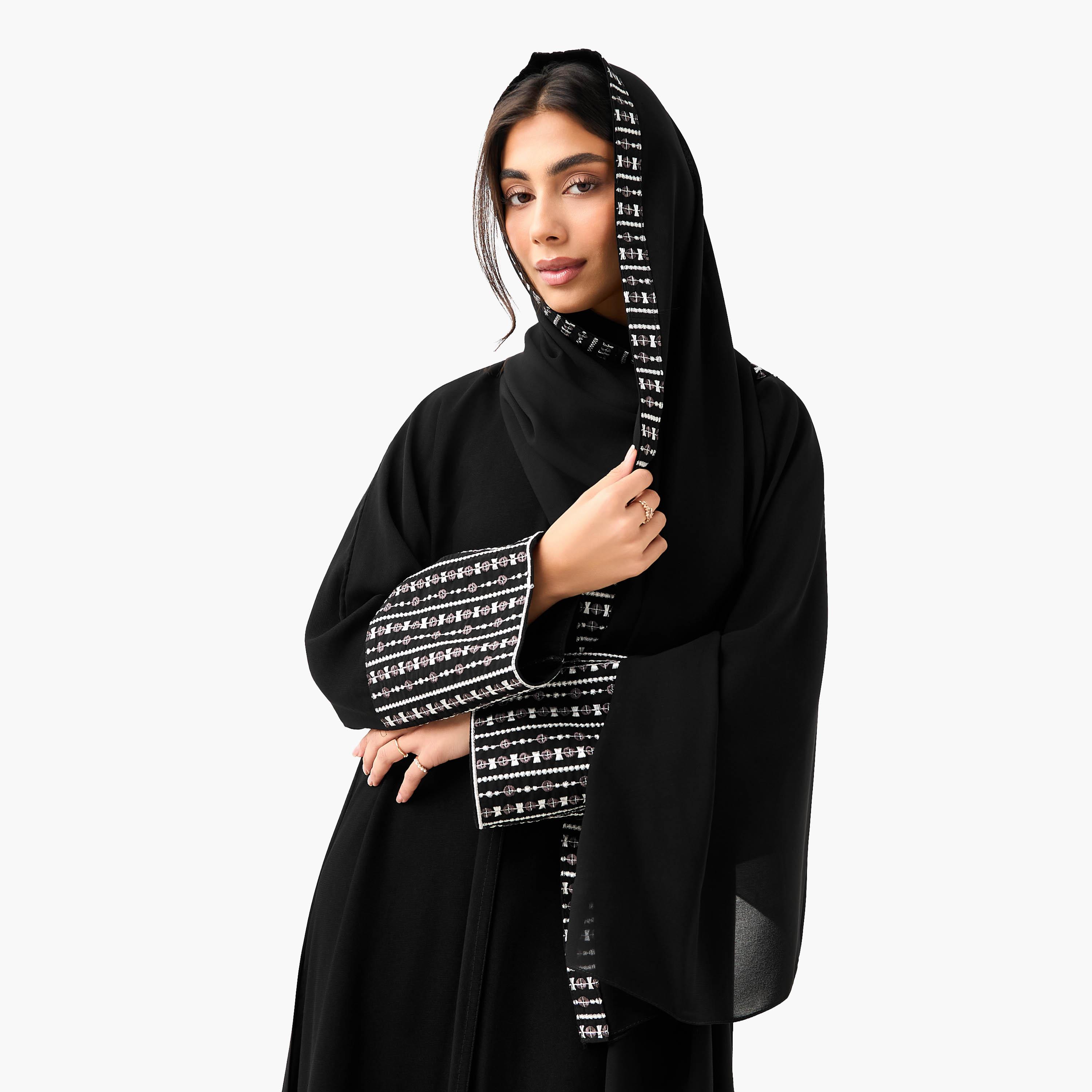 Hadiyath Al Madinah Embroidered Abaya with Hijab-women-arabicclothing-abayas-image-6